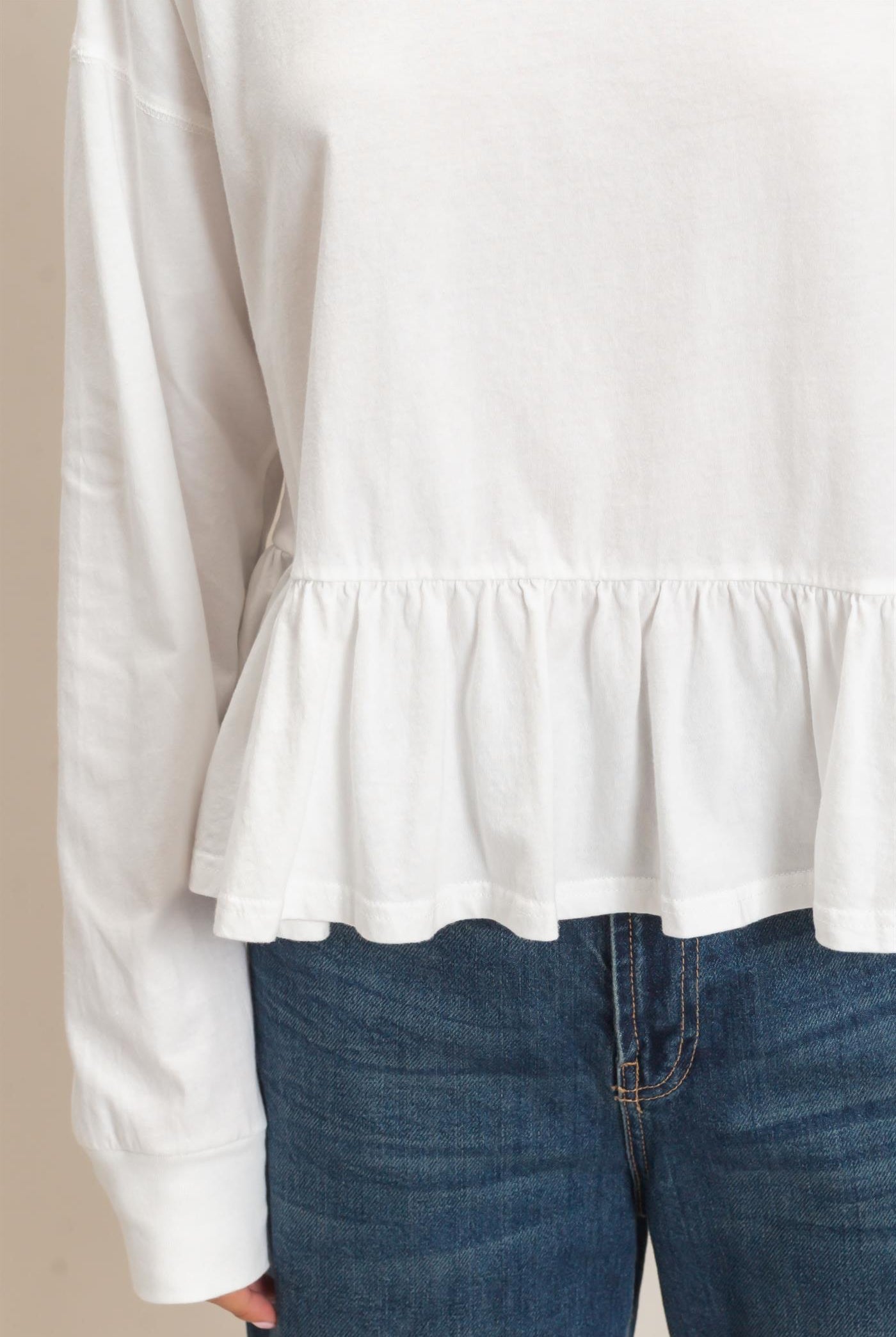 Wholesale Peplum Long Sleeve Top Clothing Tops DZ26F397 WHITE DOUBLE ZERO
