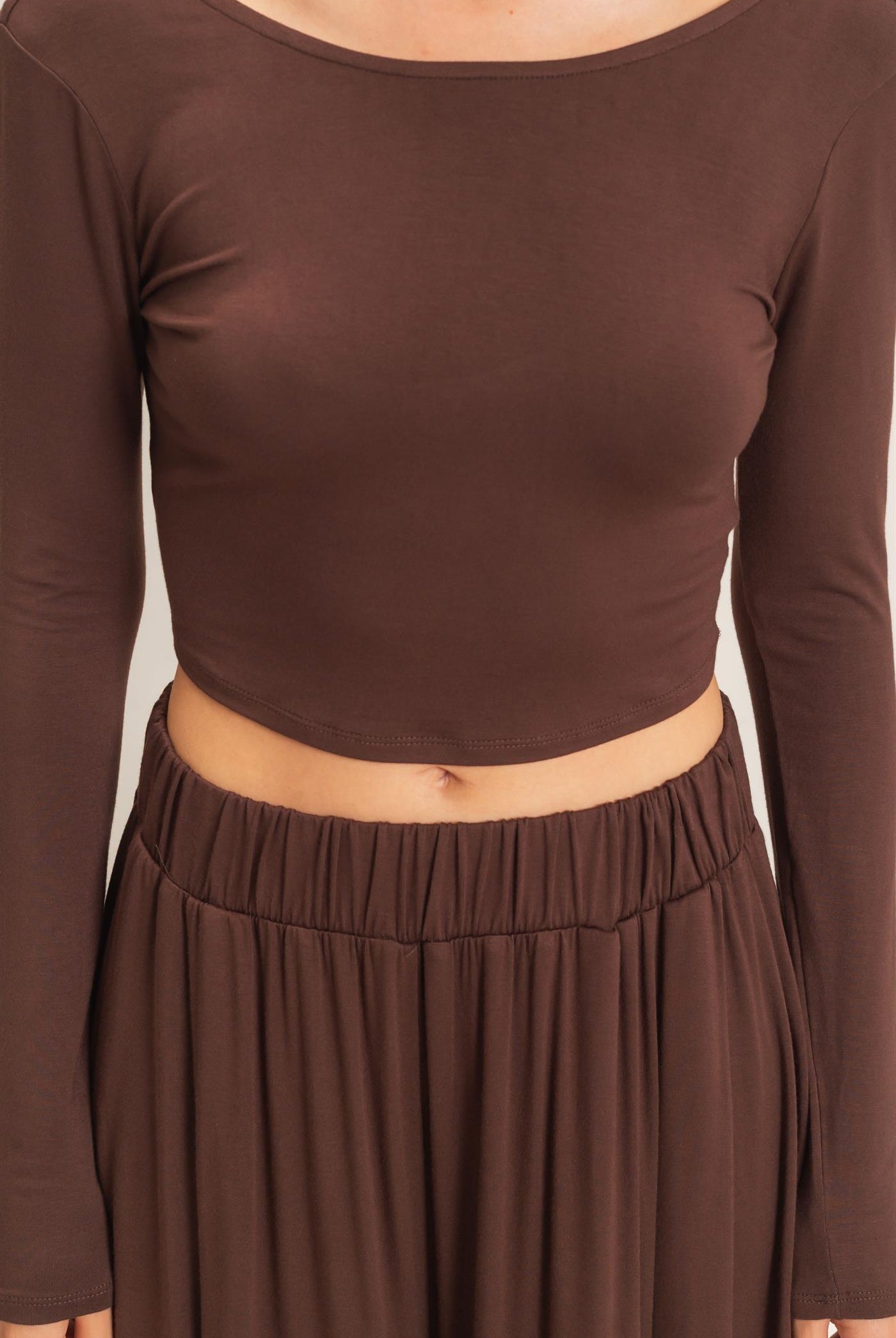 Wholesale Long Sleeve Top & Wide Leg Pants Set Clothing HF26F227-SET-D ESPRESSO HYFVE