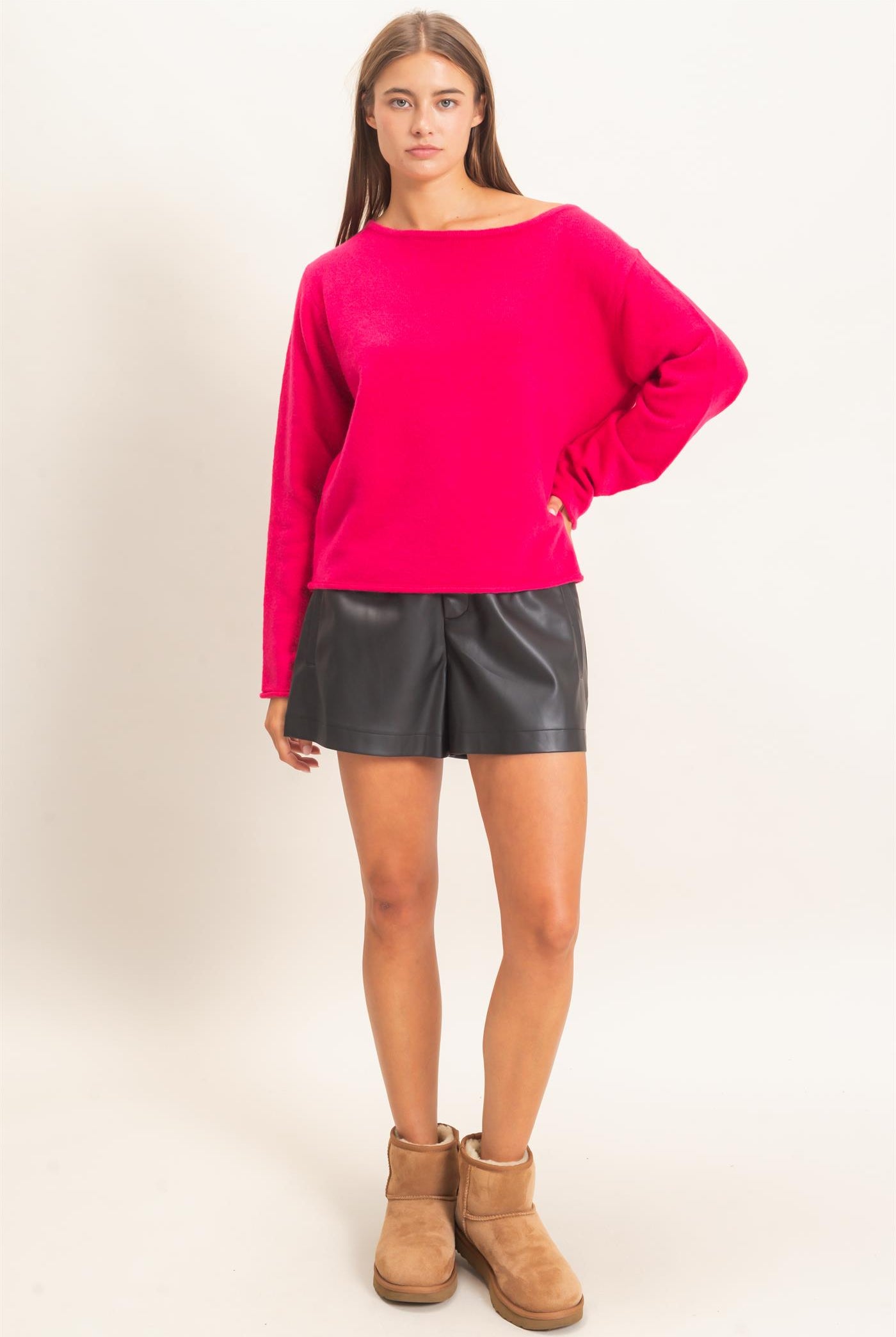 Wholesale Off The Shoulder Sweater Sweaters DZ26E652 FUCHSIA DOUBLE ZERO