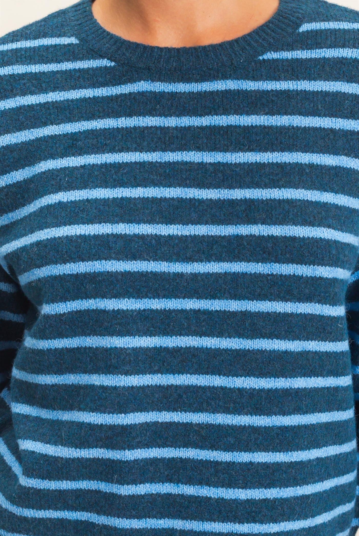 Wholesale Striped Crew Neck Sweater Sweaters DZ26C612 BLUE DOUBLE ZERO