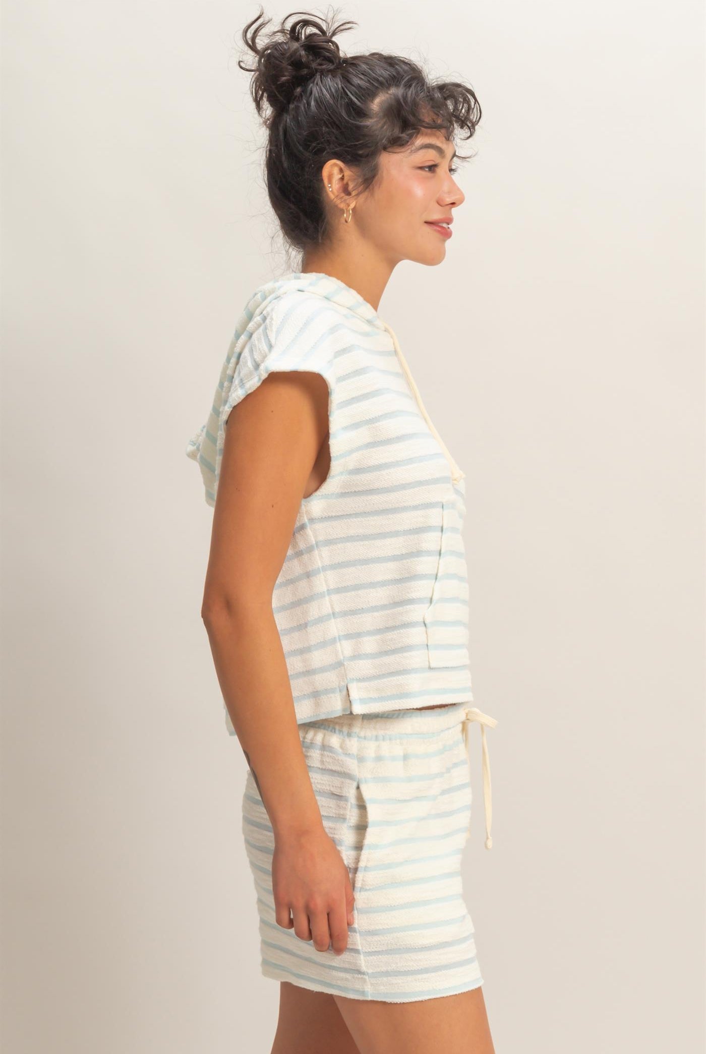 Wholesale Striped Hooded Top With Pocket Clothing Tops DZ26A755 BABY BLUE HYFVE