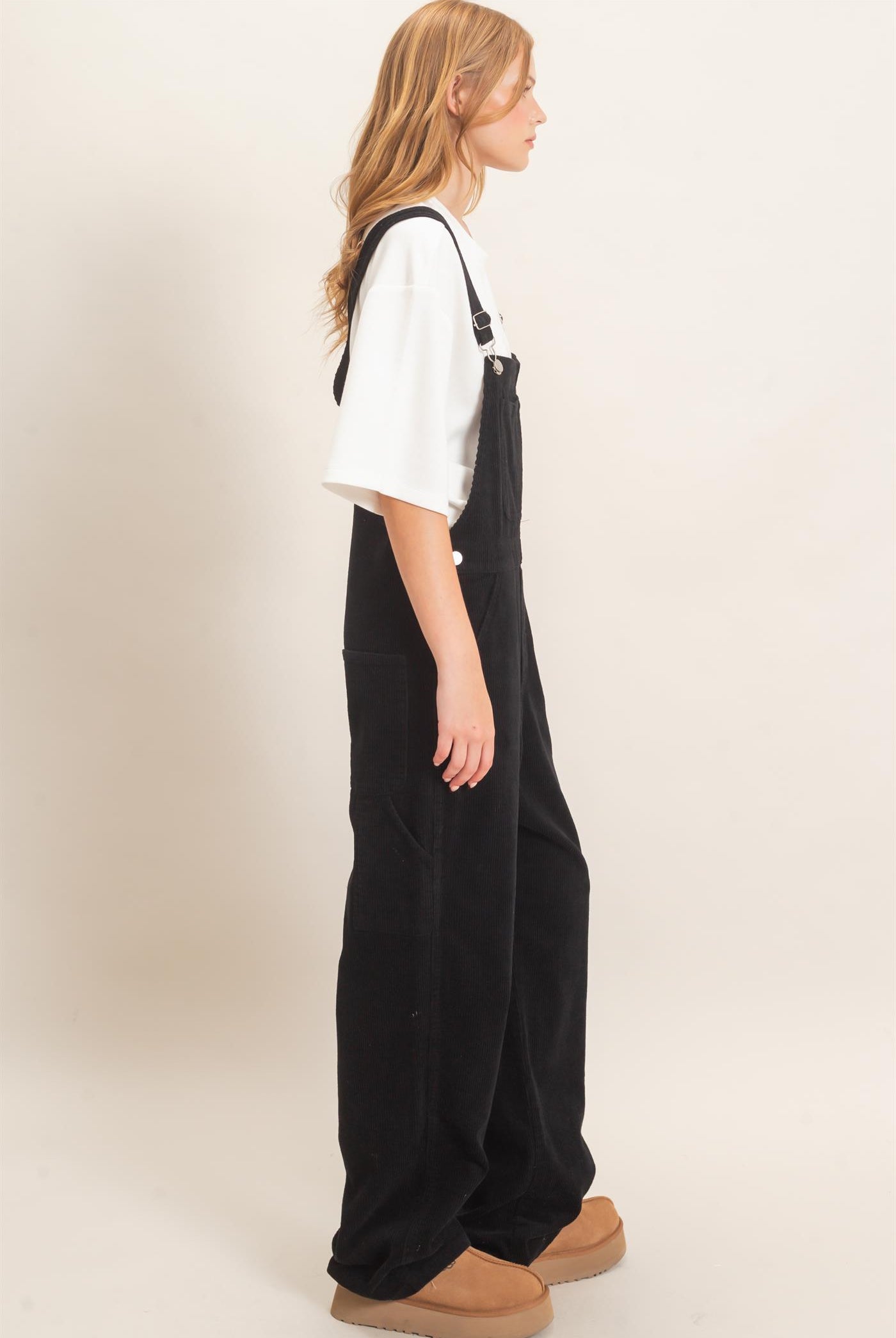 Wholesale Mineral Wash Corduroy Overalls Clothing HF26F210-D BLACK HYFVE