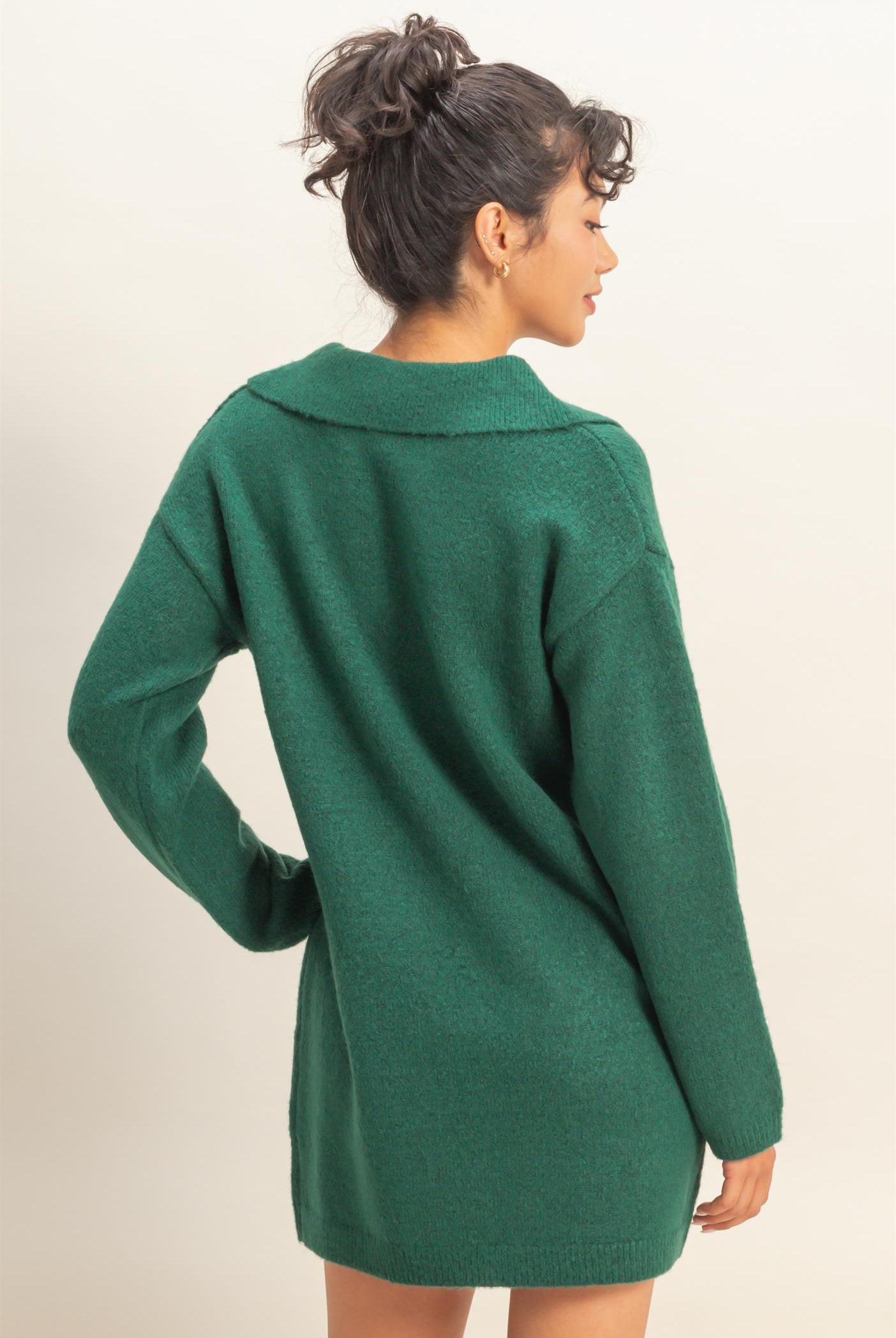 Wholesale Sophisticated Polo Long Sleeve Sweater Dress Dresses DZ25E838 DARK GREEN DOUBLE ZERO