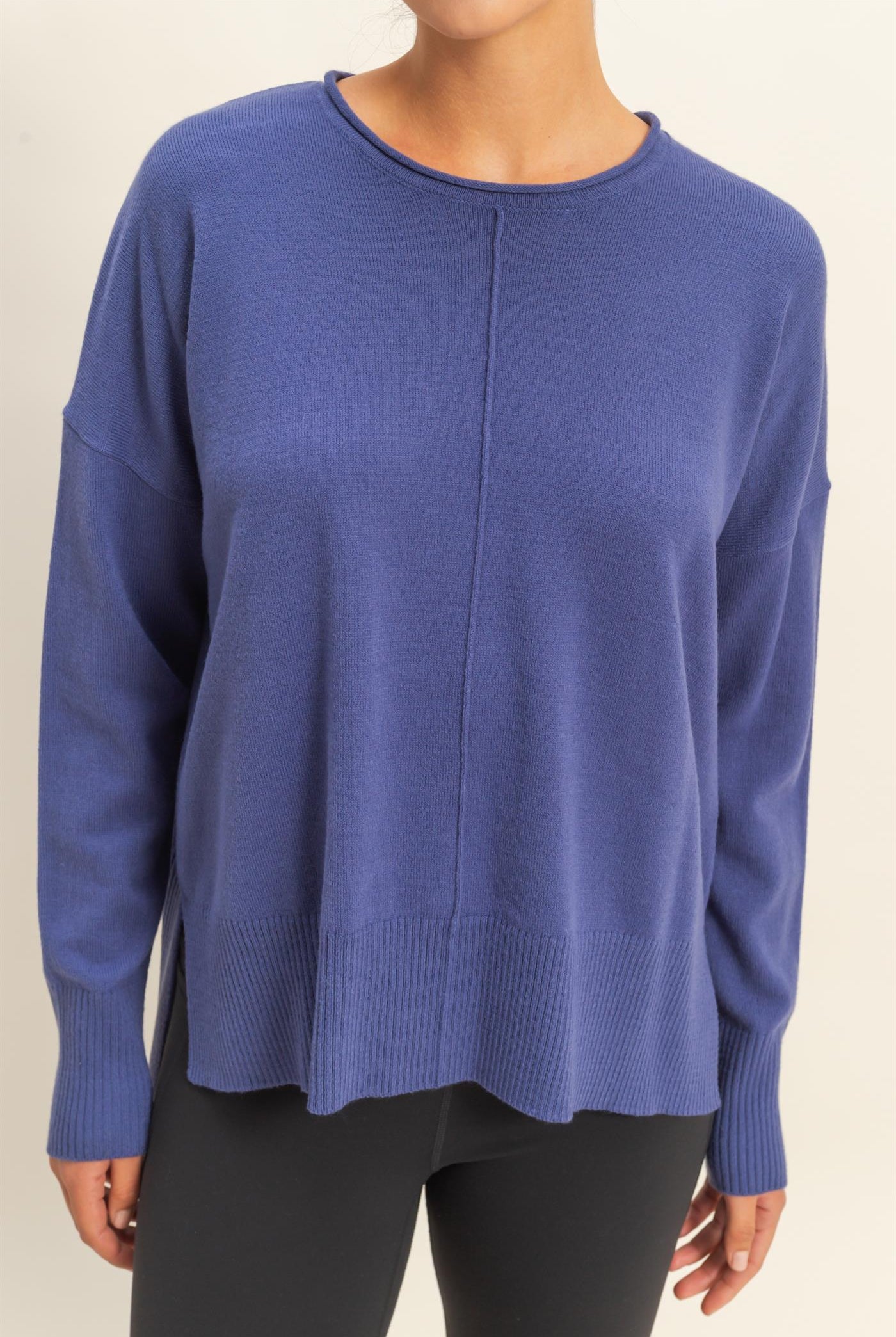 Wholesale Not A Player Roll Neck Drop Shoulder Sweater Sweaters DZ25C938 DUSTY INDIGO DOUBLE ZERO