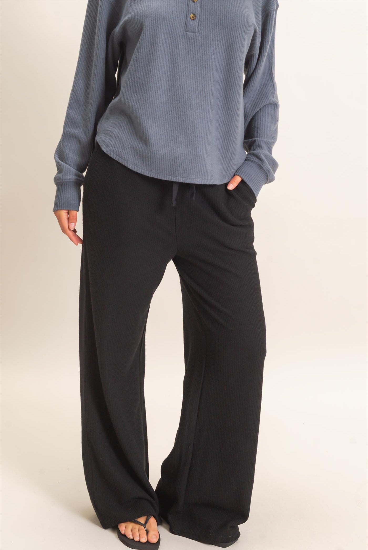 Wholesale Brushed Waffle Drawstring Pants Pants DZ26F313 BLACK DOUBLE ZERO
