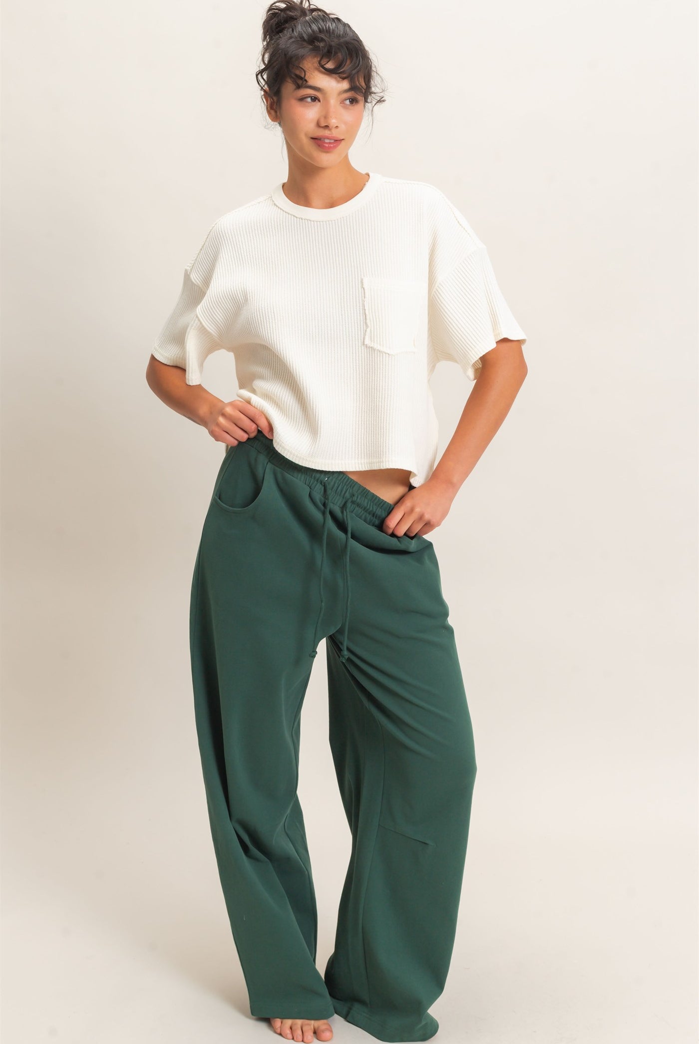 Wholesale Mineral Wash Waffle Knit Pocket Top Clothing Tops DZ26E222 CREAM DOUBLE ZERO