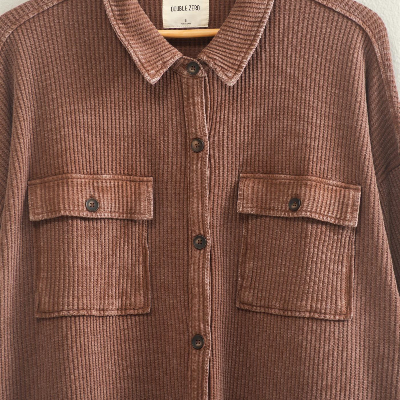 Wholesale Mineral Wash Waffle Knit Button-Up Shacket Coats & Jackets DZ26E249 DARK BROWN DOUBLE ZERO