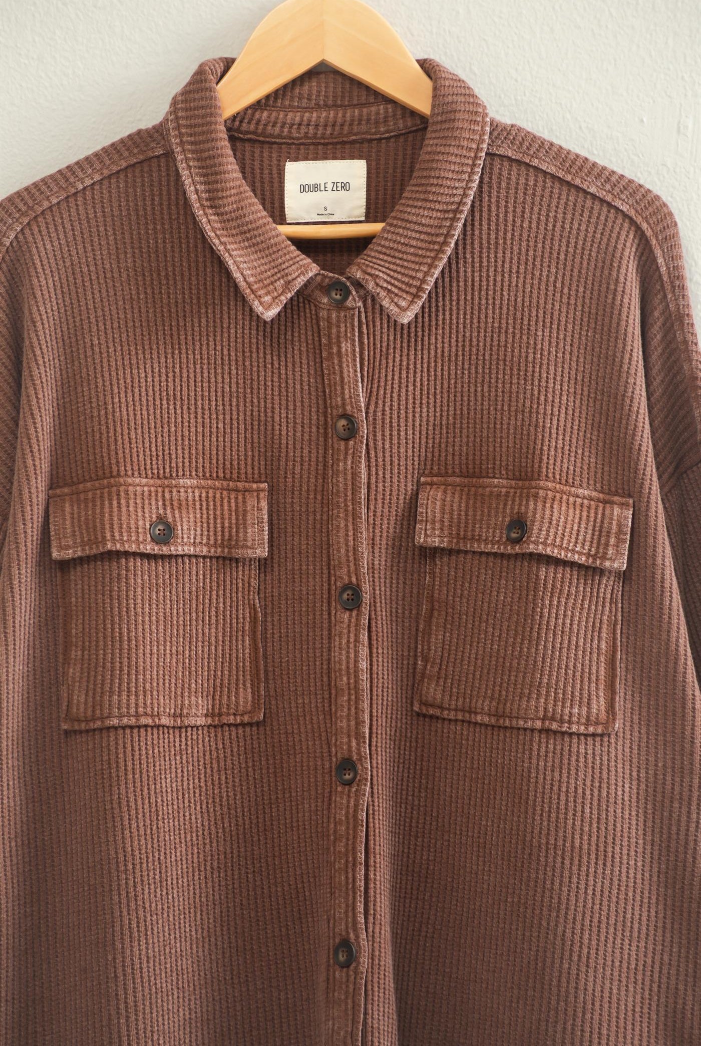 Wholesale Mineral Wash Waffle Knit Button-Up Shacket Coats & Jackets DZ26E249 DARK BROWN DOUBLE ZERO