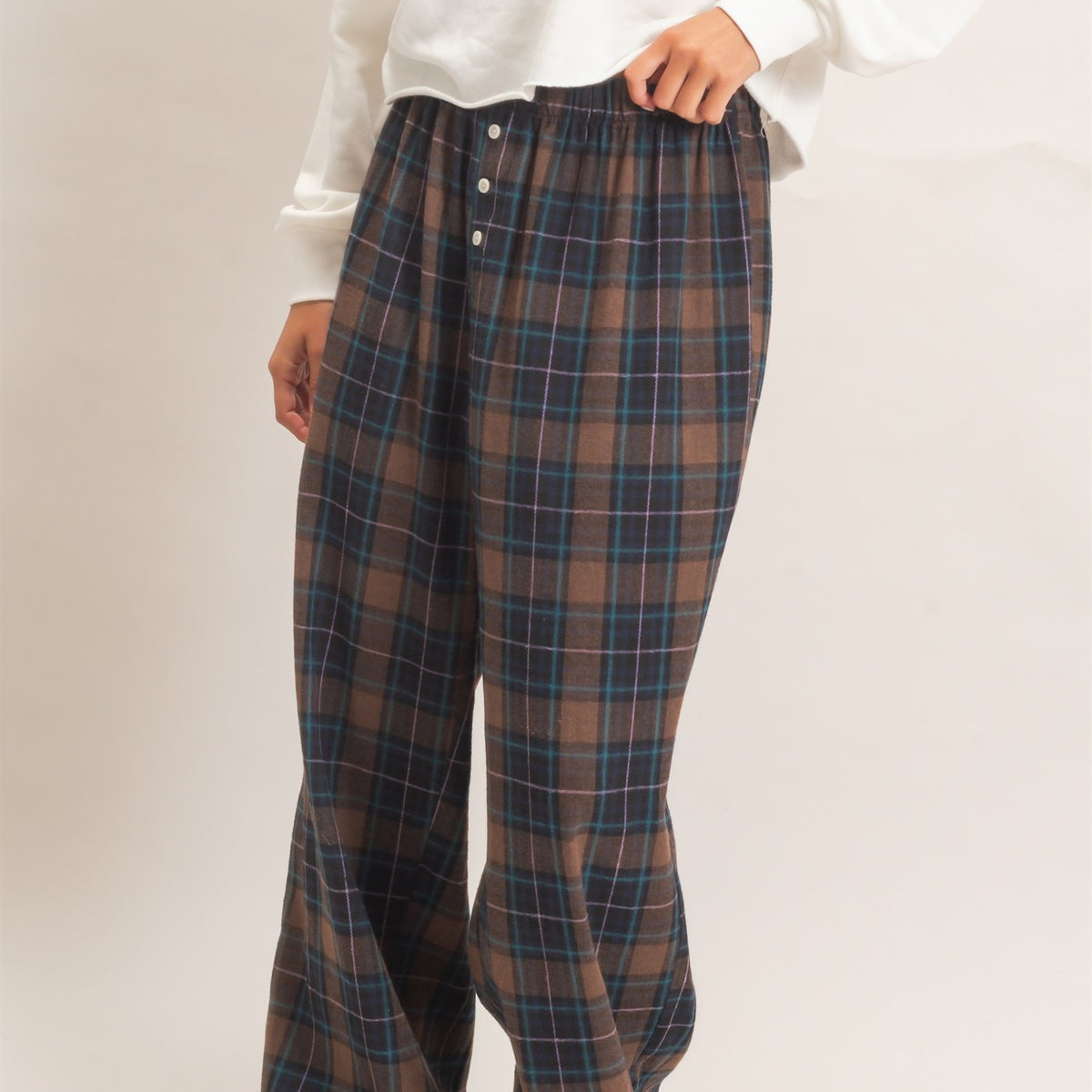 Wholesale Plaid Wide-Leg Pants Pants DZ26F271 BROWN DOUBLE ZERO