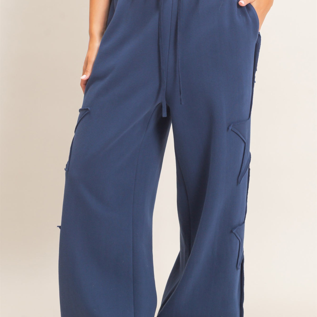Wholesale French Terry Star Patch Sweatpants Pants DZ27A197 NAVY DOUBLE ZERO