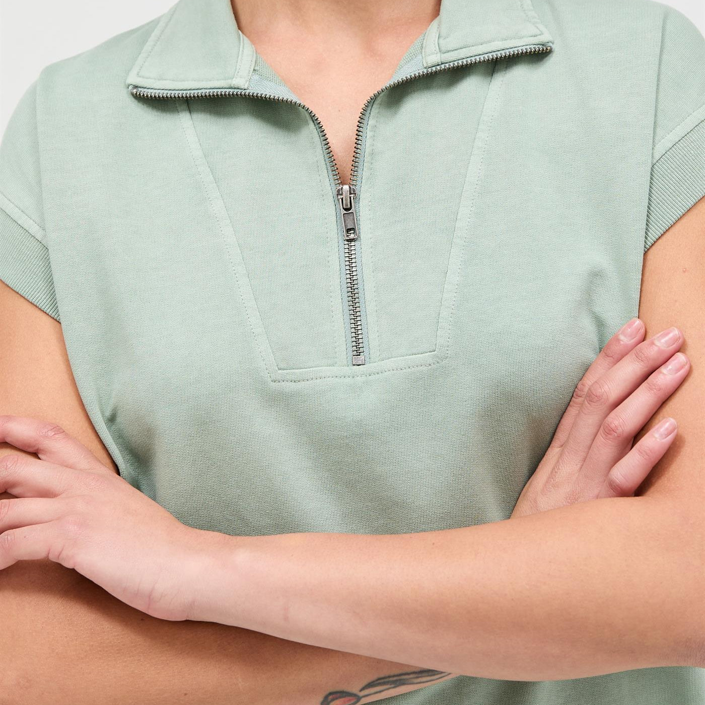 Wholesale Half Zip Up Mock Neck Mini Dress Dresses DZ26A030 SAGE GREEN DOUBLE ZERO