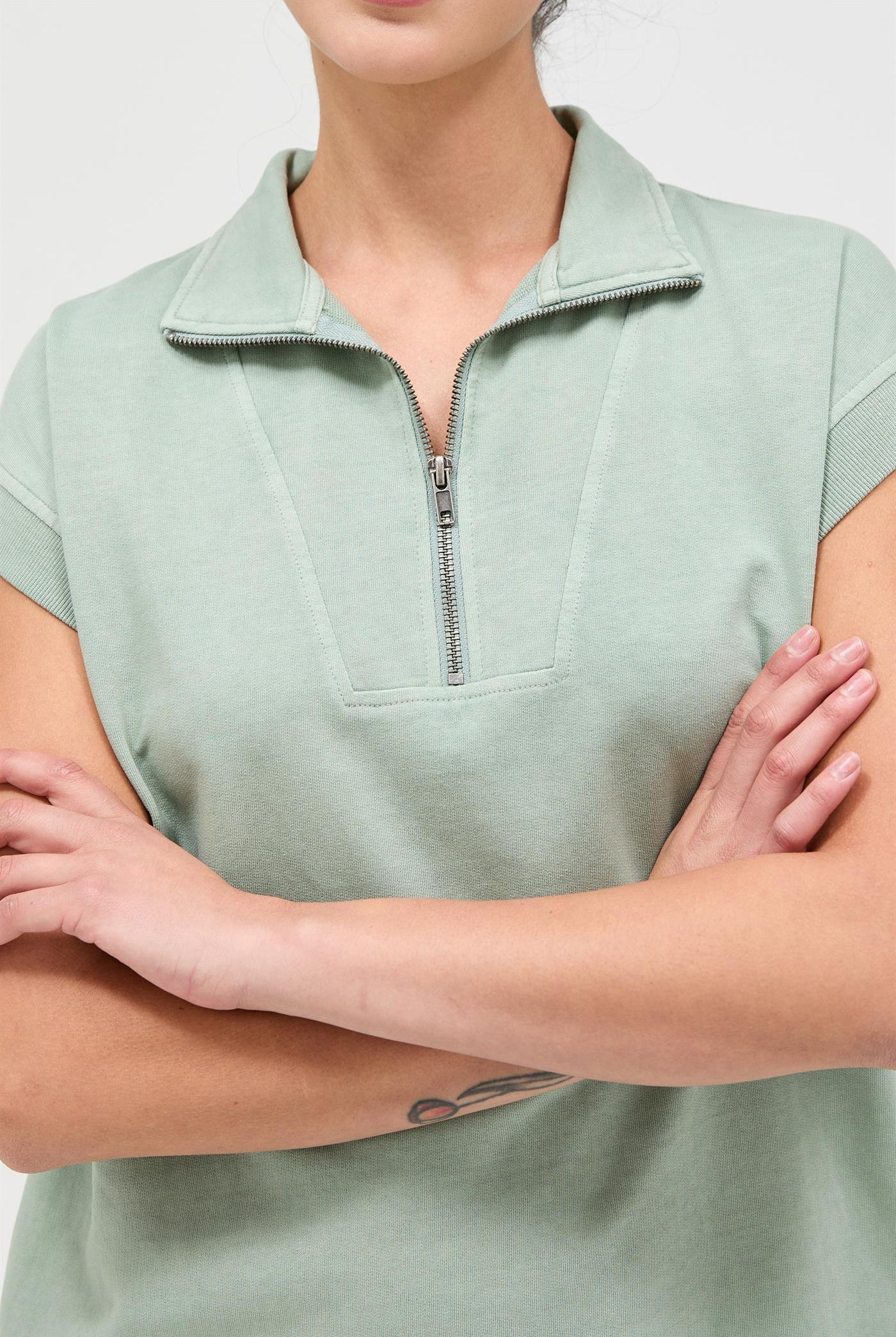 Wholesale Half Zip Up Mock Neck Mini Dress Dresses DZ26A030 SAGE GREEN DOUBLE ZERO