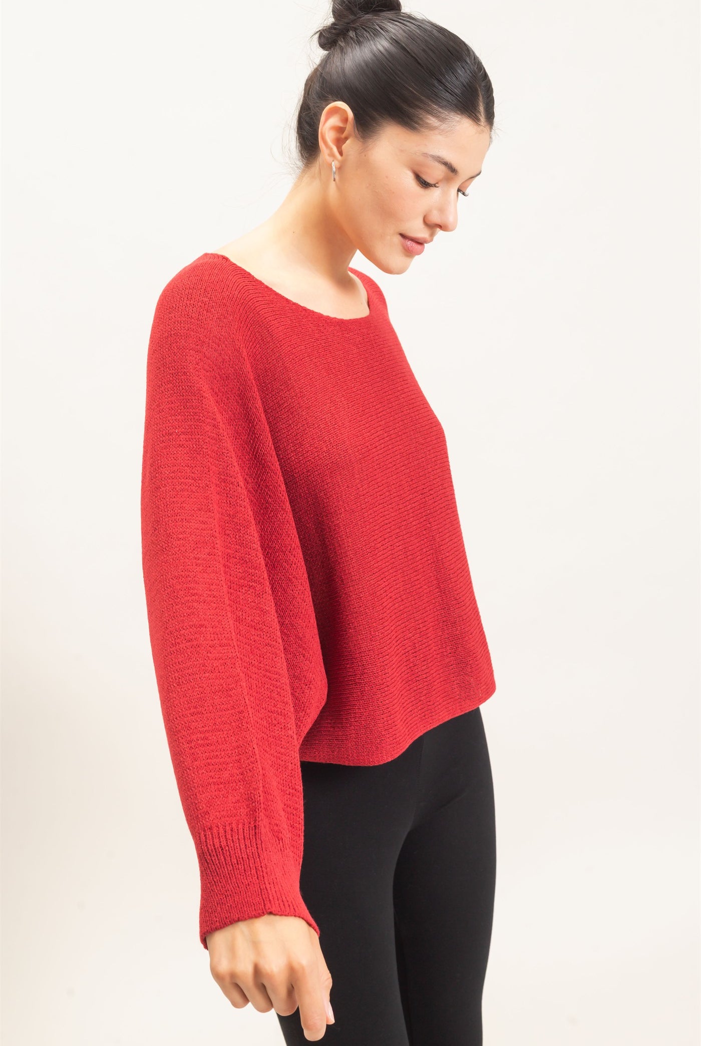 Wholesale Loose Knit Boat Neck Sweater Sweaters HF26E896 ROSE WINE HYFVE