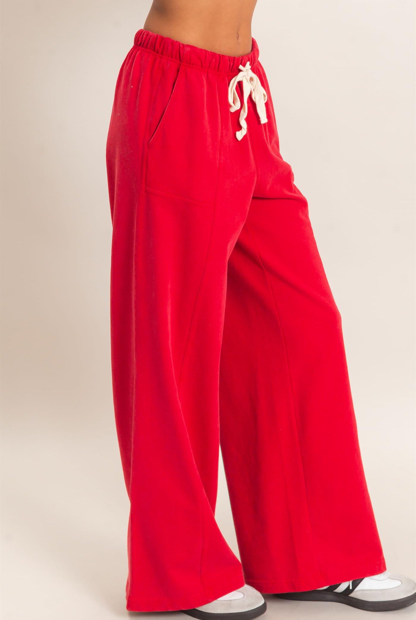 Wholesale Acid Wash Drawstring Waist Wide Leg Pants Pants DZ25A685 RED DOUBLE ZERO