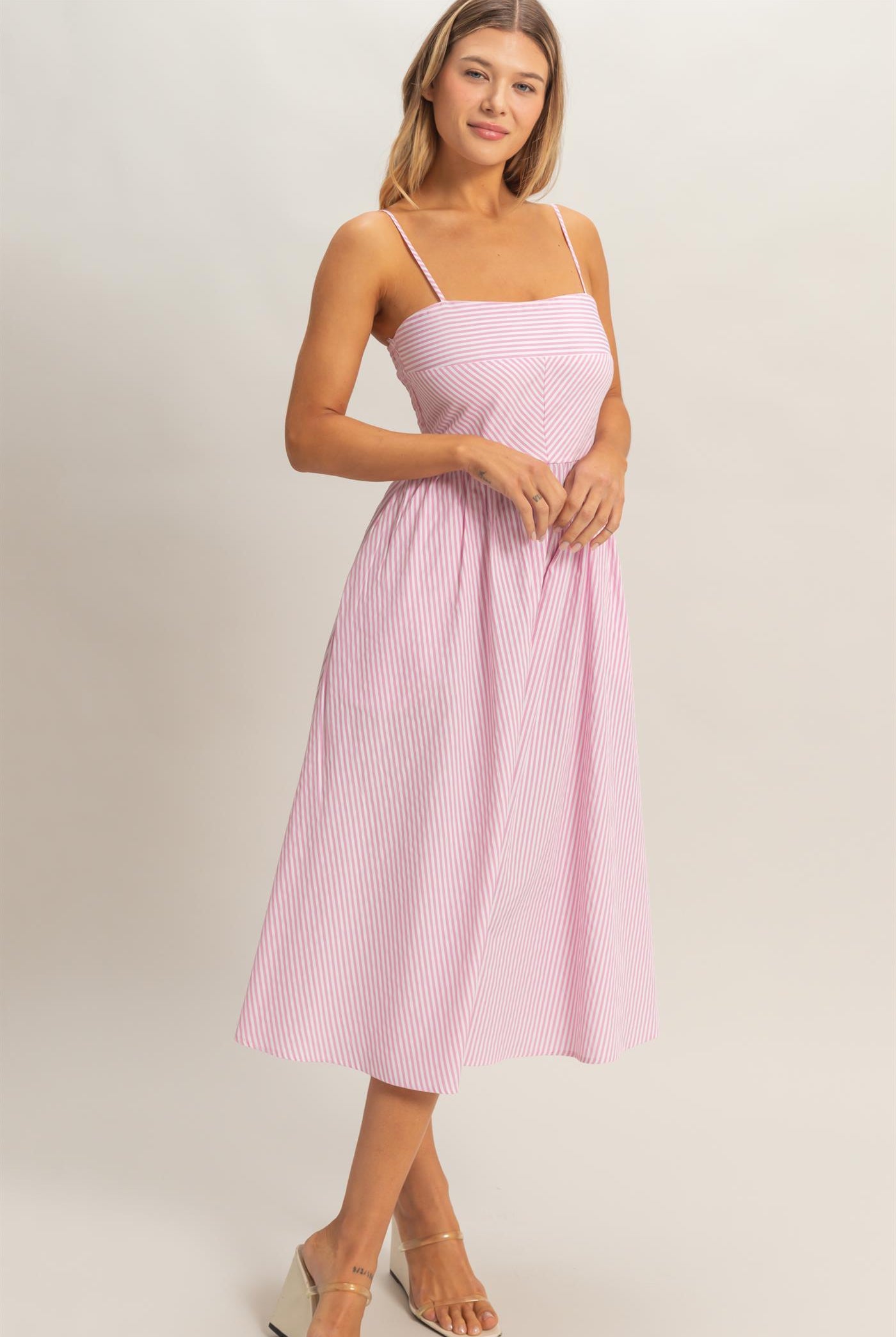 Wholesale Striped Spaghetti Strap Dress Dresses HF26A291-D PINK HYFVE