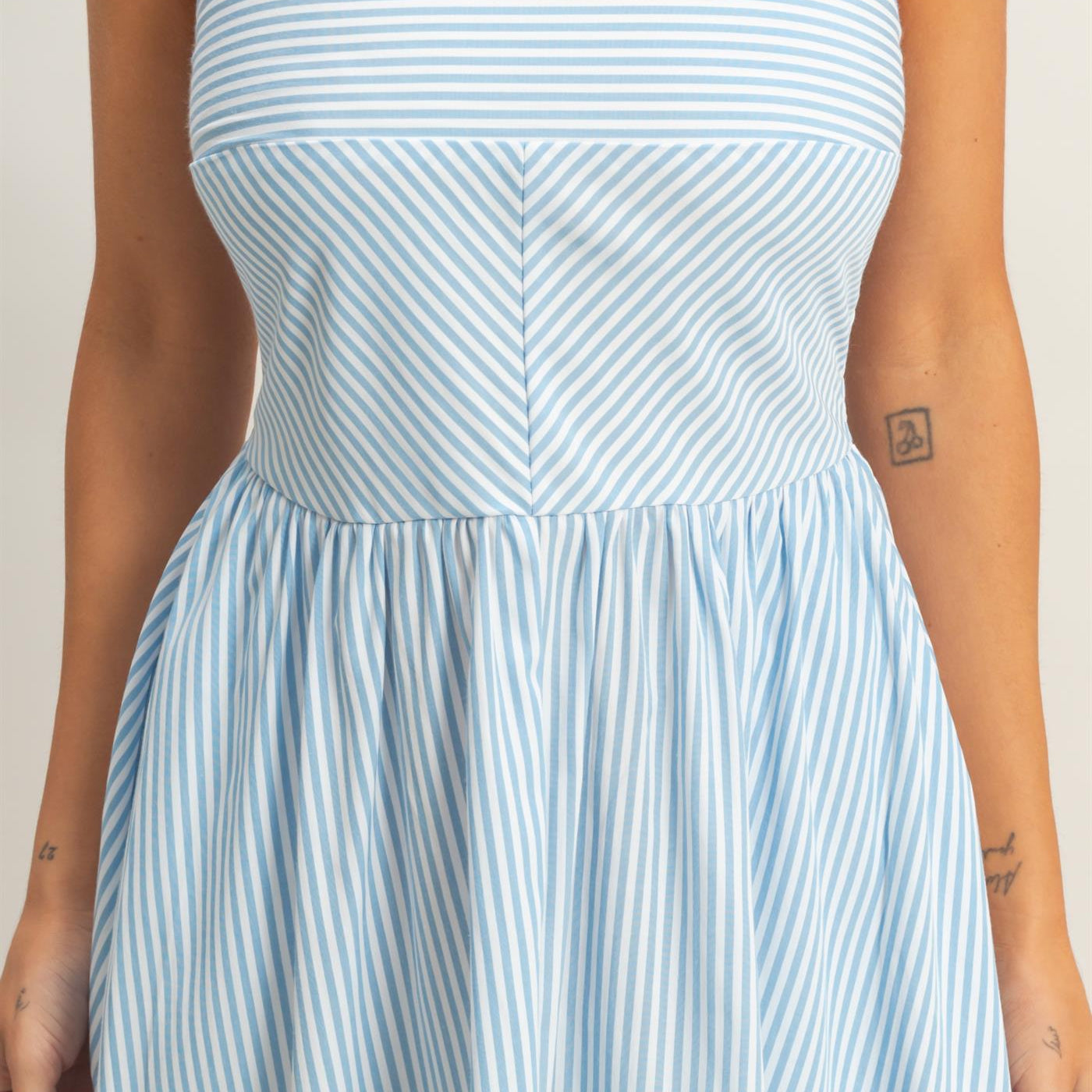 Wholesale Striped Spaghetti Strap Dress Dresses HF26A291-D L.BLUE HYFVE