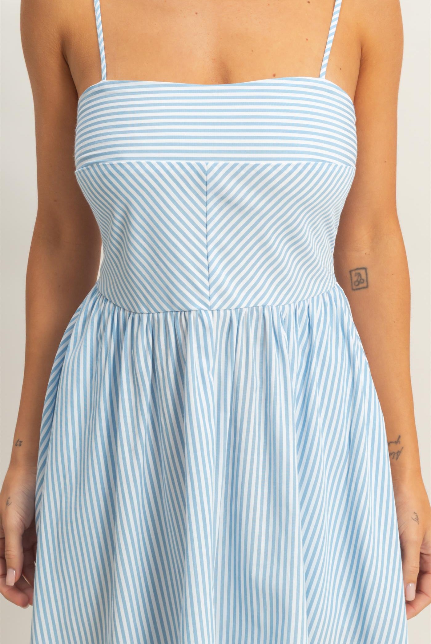 Wholesale Striped Spaghetti Strap Dress Dresses HF26A291-D L.BLUE HYFVE