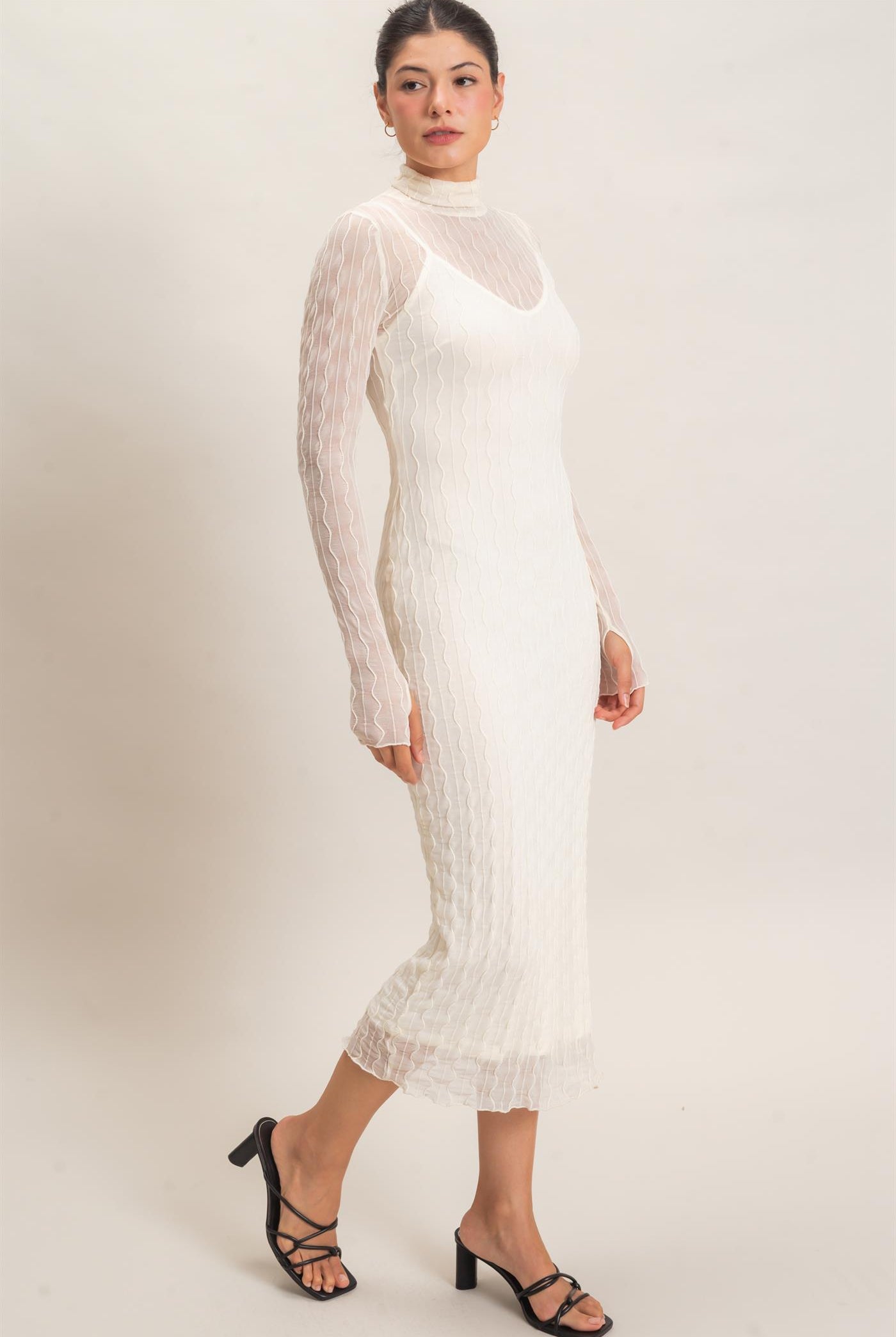 Wholesale Mesh Knit Maxi Dress Dresses HF26C890 CREAM HYFVE