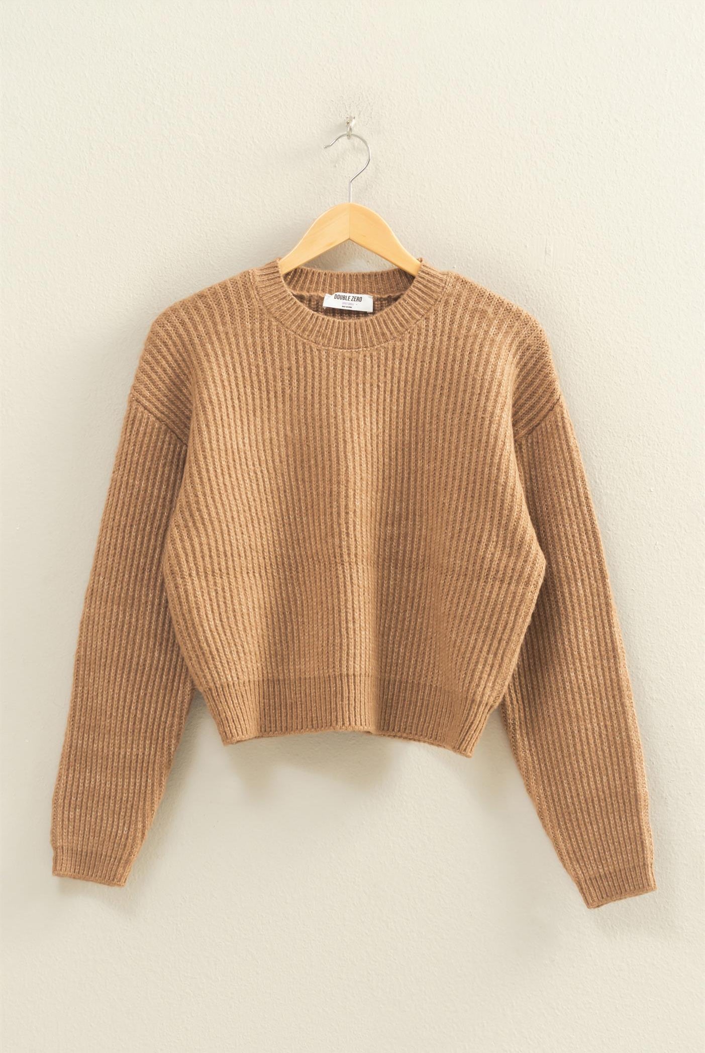 Wholesale Ribbed Crew Neck Sweater Sweaters DZ25F006 DARK TAUPE DOUBLE ZERO