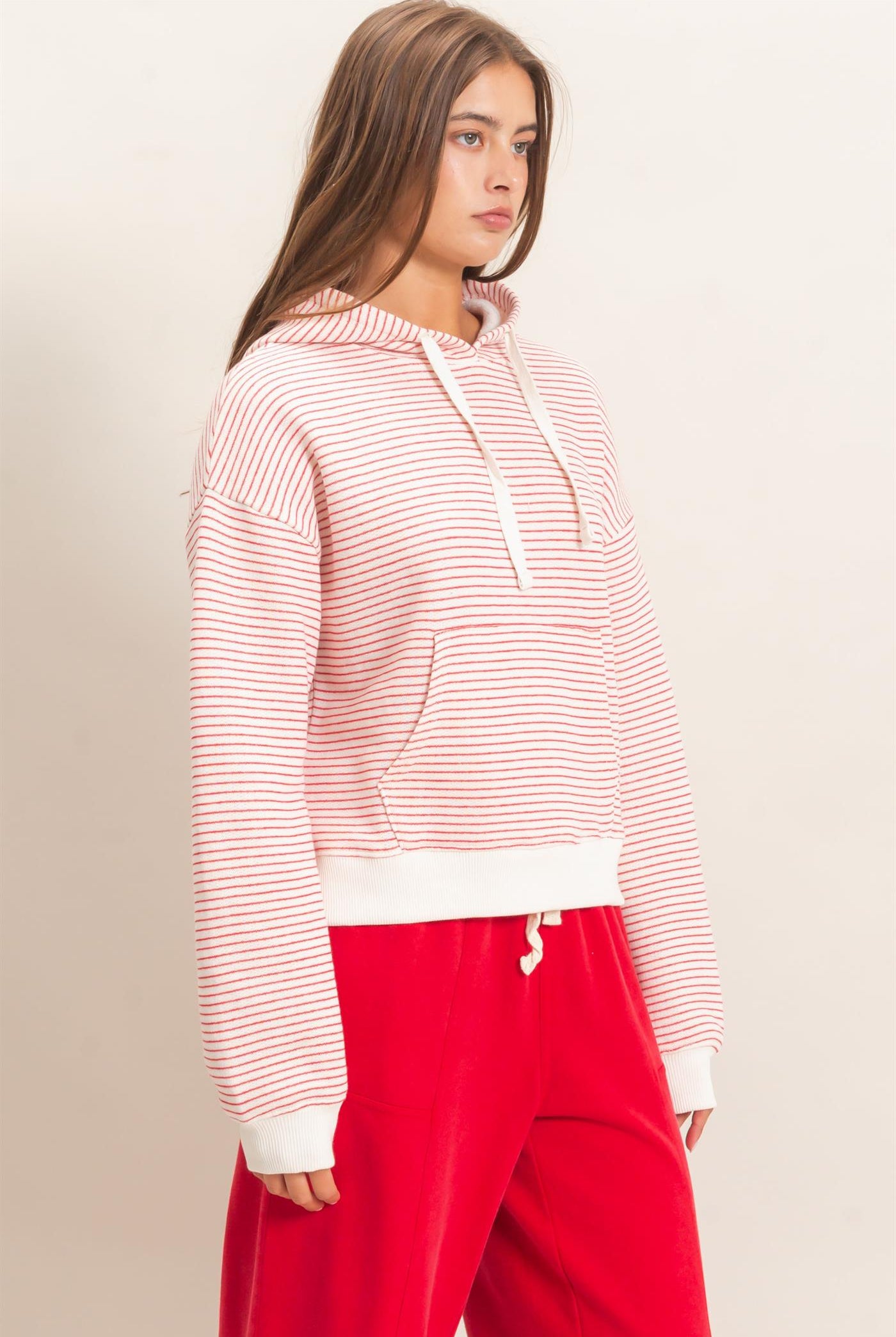 Wholesale Striped French Terry Hoodie Hoodies DZ26C619 RED DOUBLE ZERO