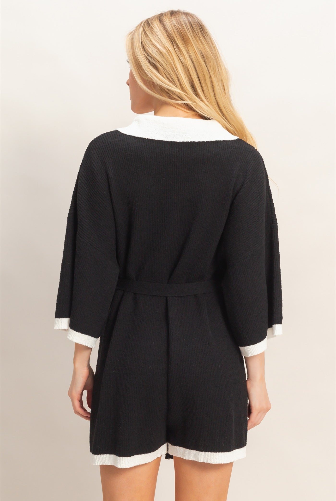 Wholesale Knit Romper With Contrast Tie Clothing HF26A408 BLACK HYFVE