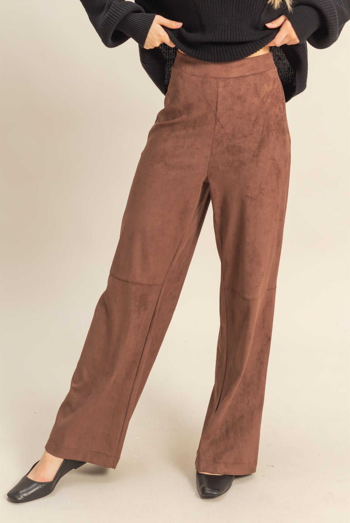 Wholesale Suede Wide-Leg Pants With Tailored Fit Pants HF26A592 CHESTNUT HYFVE