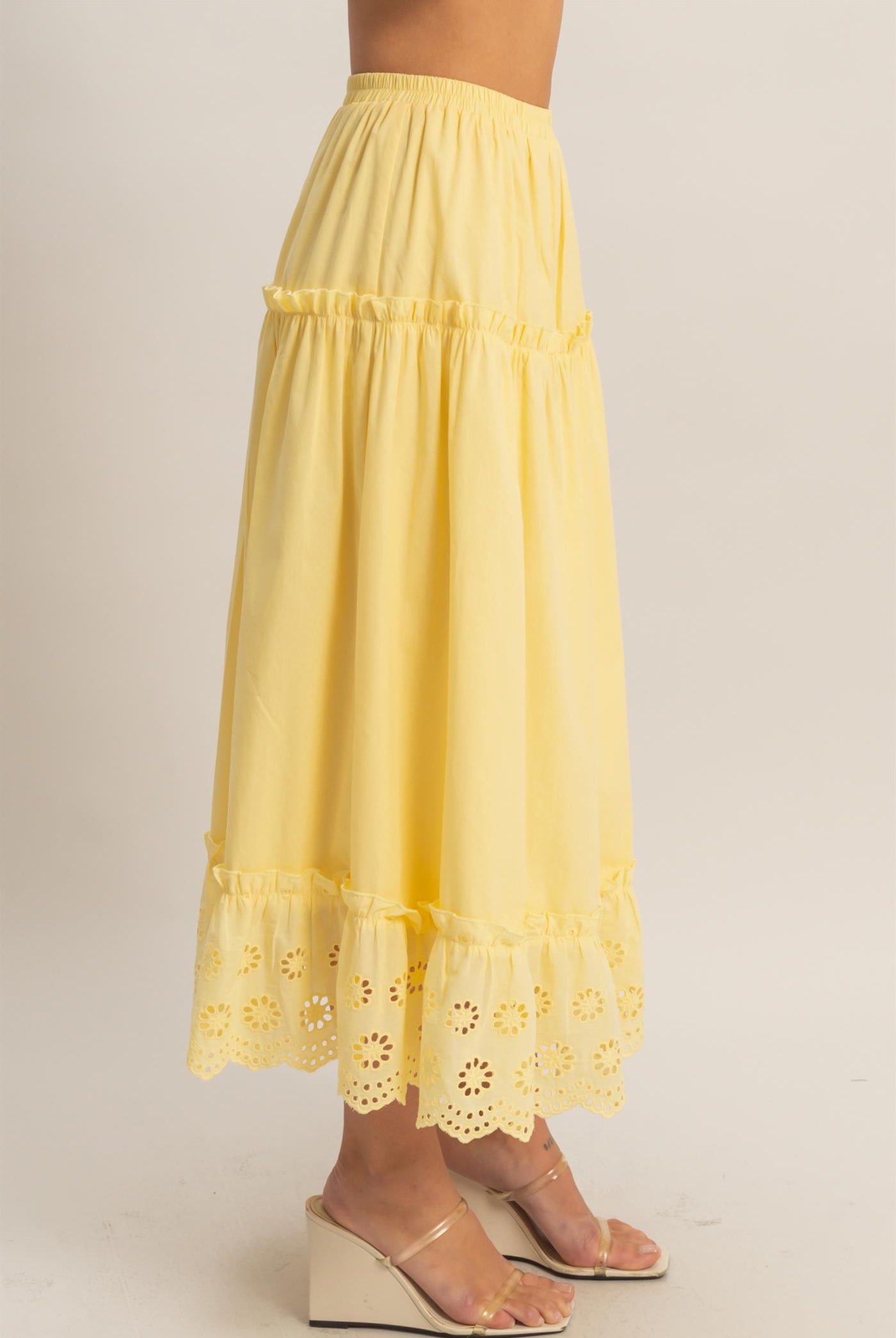 Wholesale Tiered Eyelet Maxi Skirt Skirts HF26C313 YELLOW HYFVE
