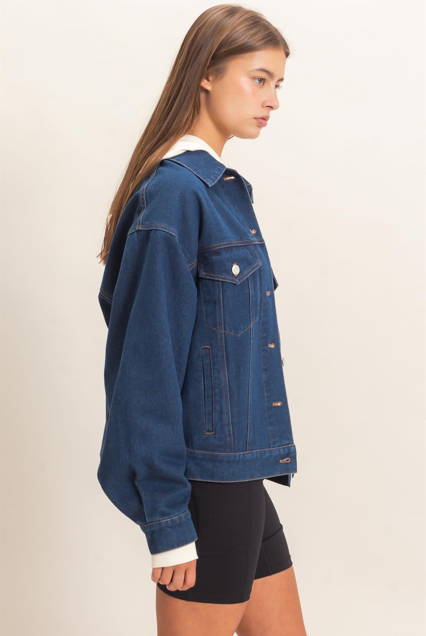 Wholesale Oversized Denim Trucker Jacket Coats & Jackets DZ26E804 DARK BLUE DOUBLE ZERO