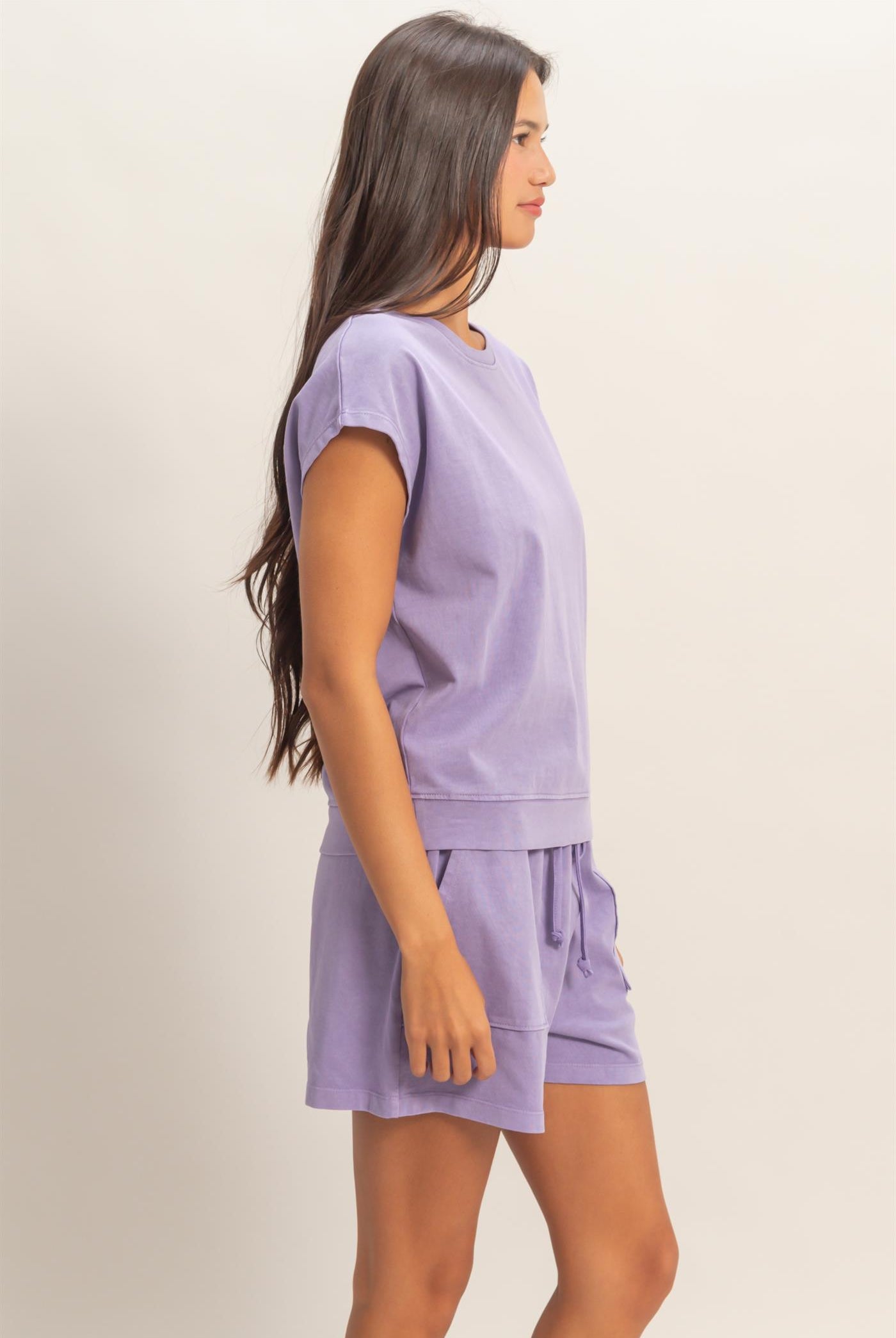 Wholesale Sleeveless Crew Neck Top and Shorts Set Clothing DZ26A028-SET DUSTY PURPLE DOUBLE ZERO