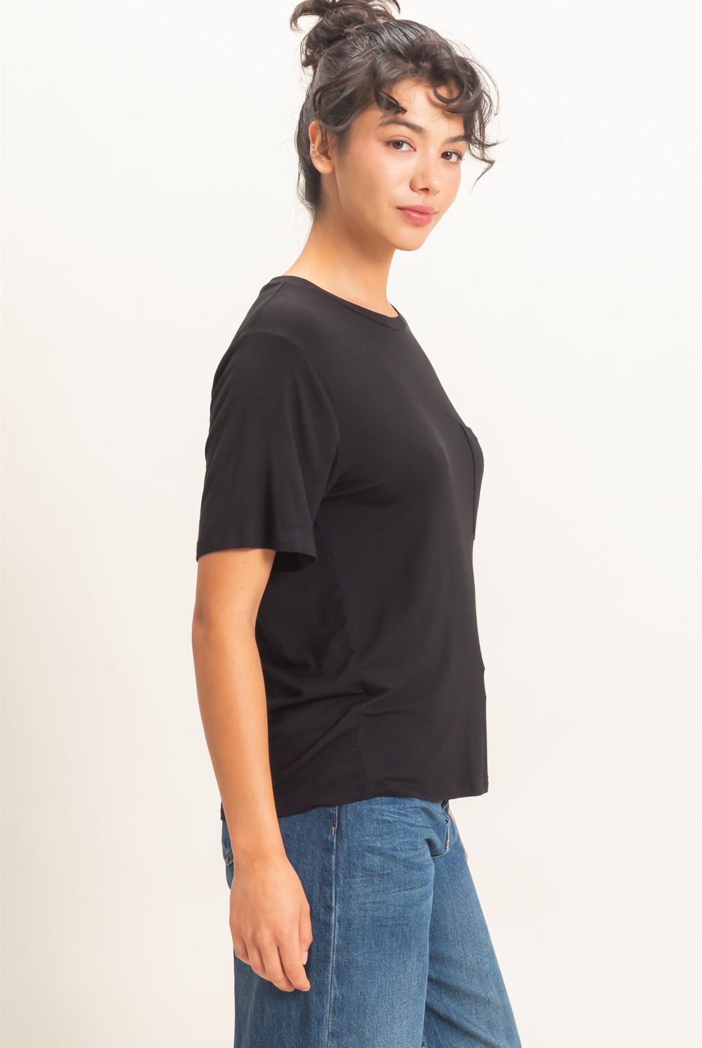 Wholesale Crew Neck Pocket Tee Clothing Tops DZ26E254 BLACK DOUBLE ZERO