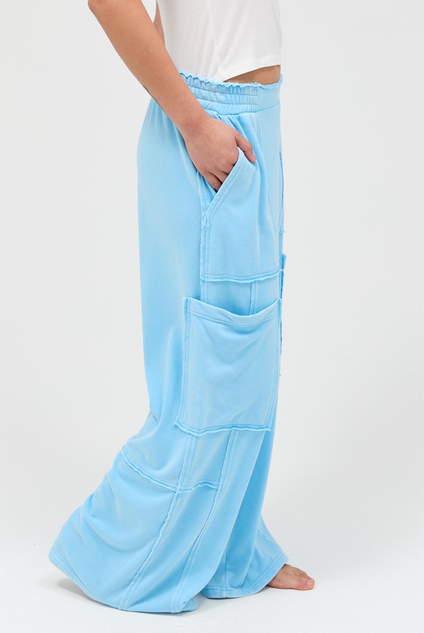 Wholesale Mineral Wash Wide Leg Cargo Pants Pants DZ26A256 BLUE DOUBLE ZERO