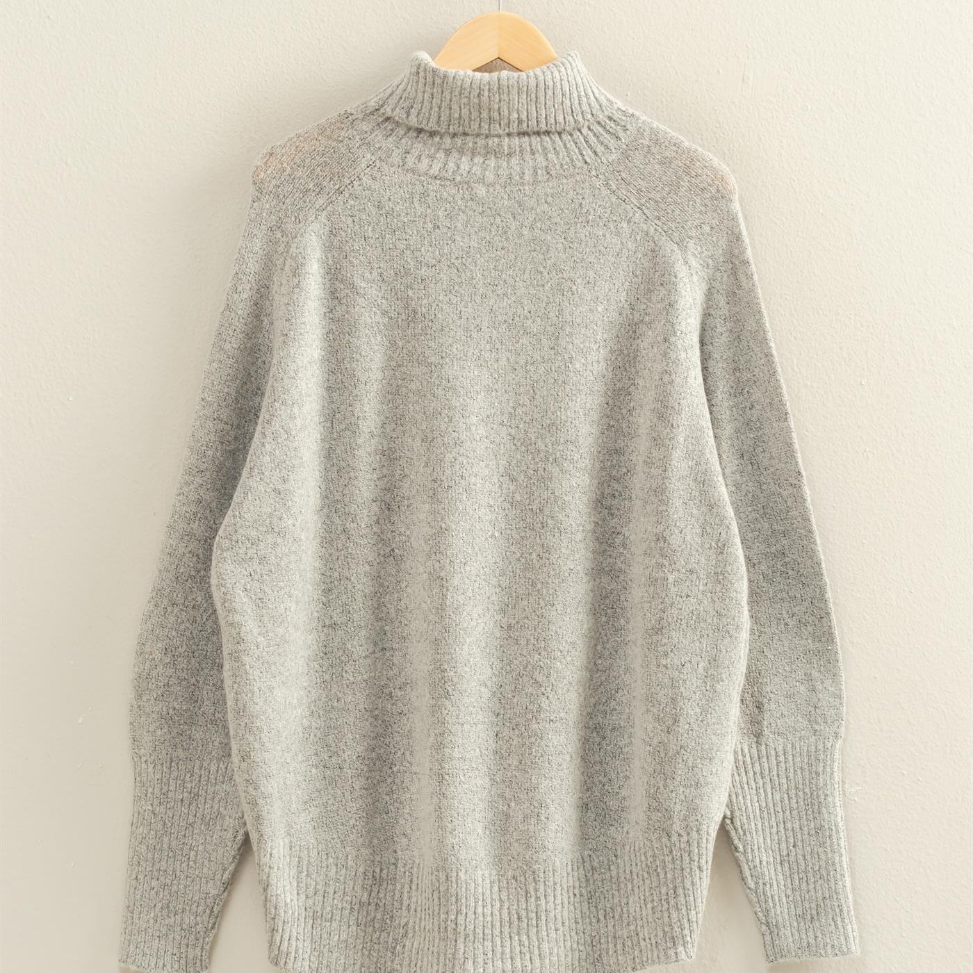 Wholesale Oversized High Low Turtleneck Sweater Sweaters DZ25C943 HEATHER GRAY DOUBLE ZERO