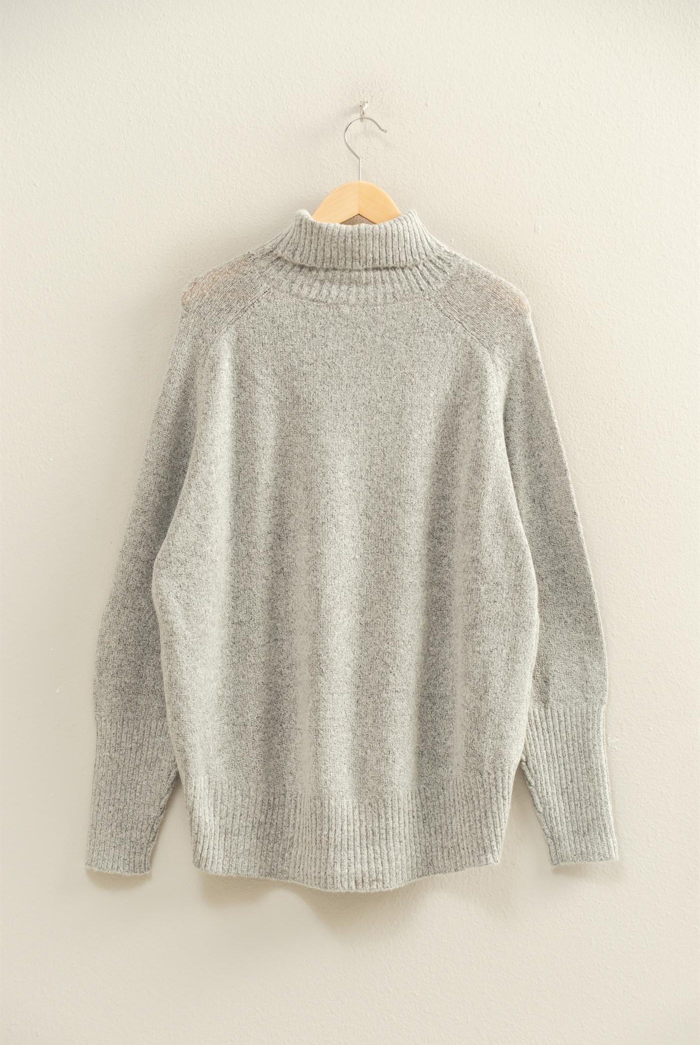 Wholesale Oversized High Low Turtleneck Sweater Sweaters DZ25C943 HEATHER GRAY DOUBLE ZERO