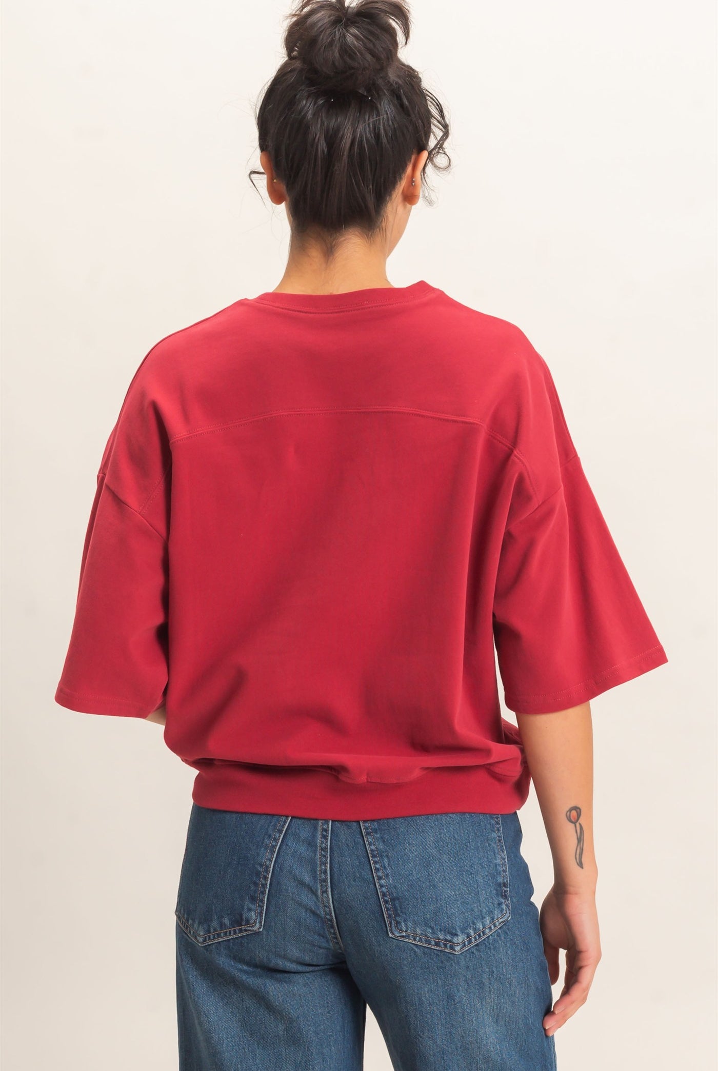 Wholesale Washed Crew Neck Short Sleeve Top Clothing Tops DZ26E381 DARK RED DOUBLE ZERO
