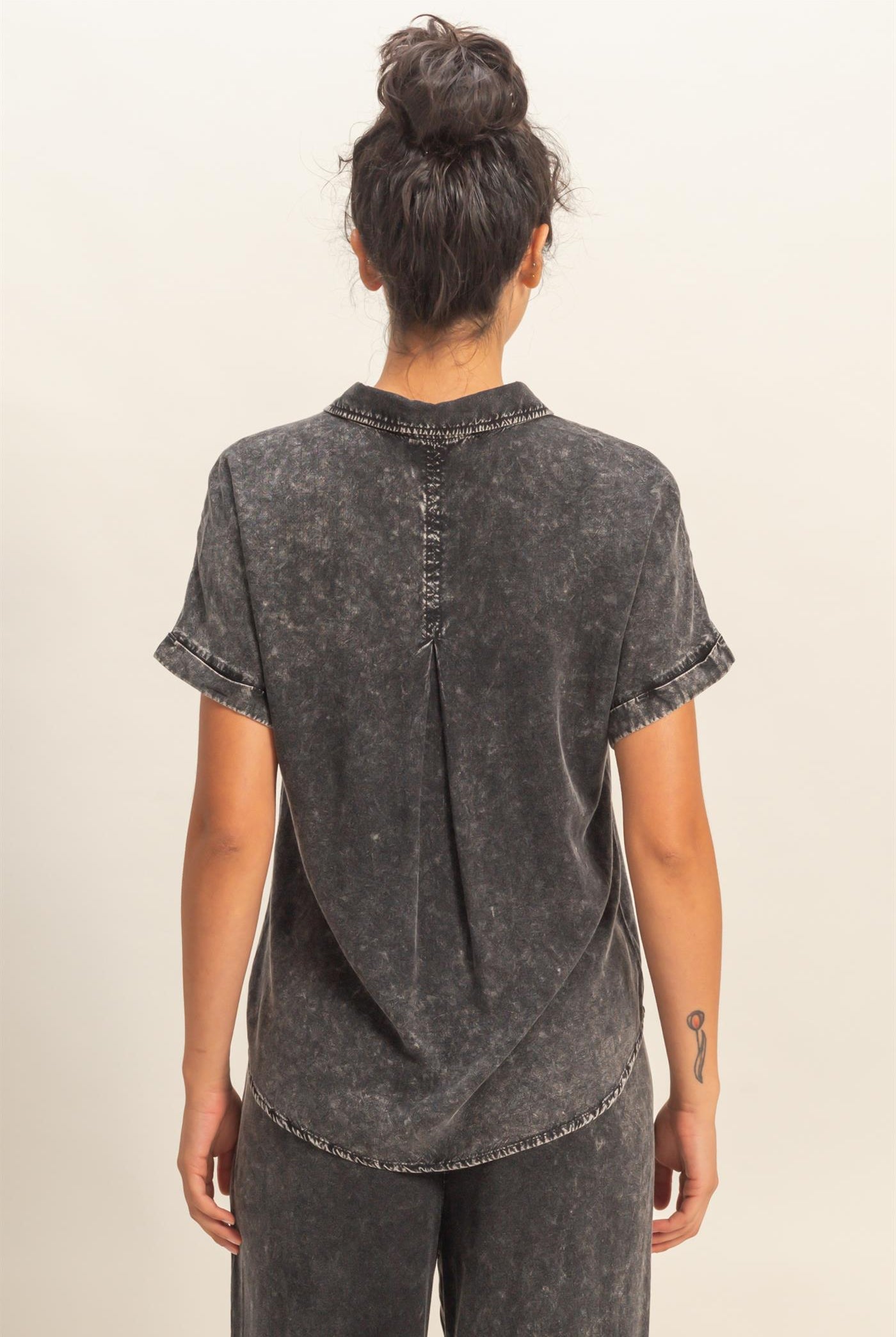 Wholesale Mineral Wash Button-Up Dolman Sleeve Shirt Shirts DZ26C132 BLACK DOUBLE ZERO