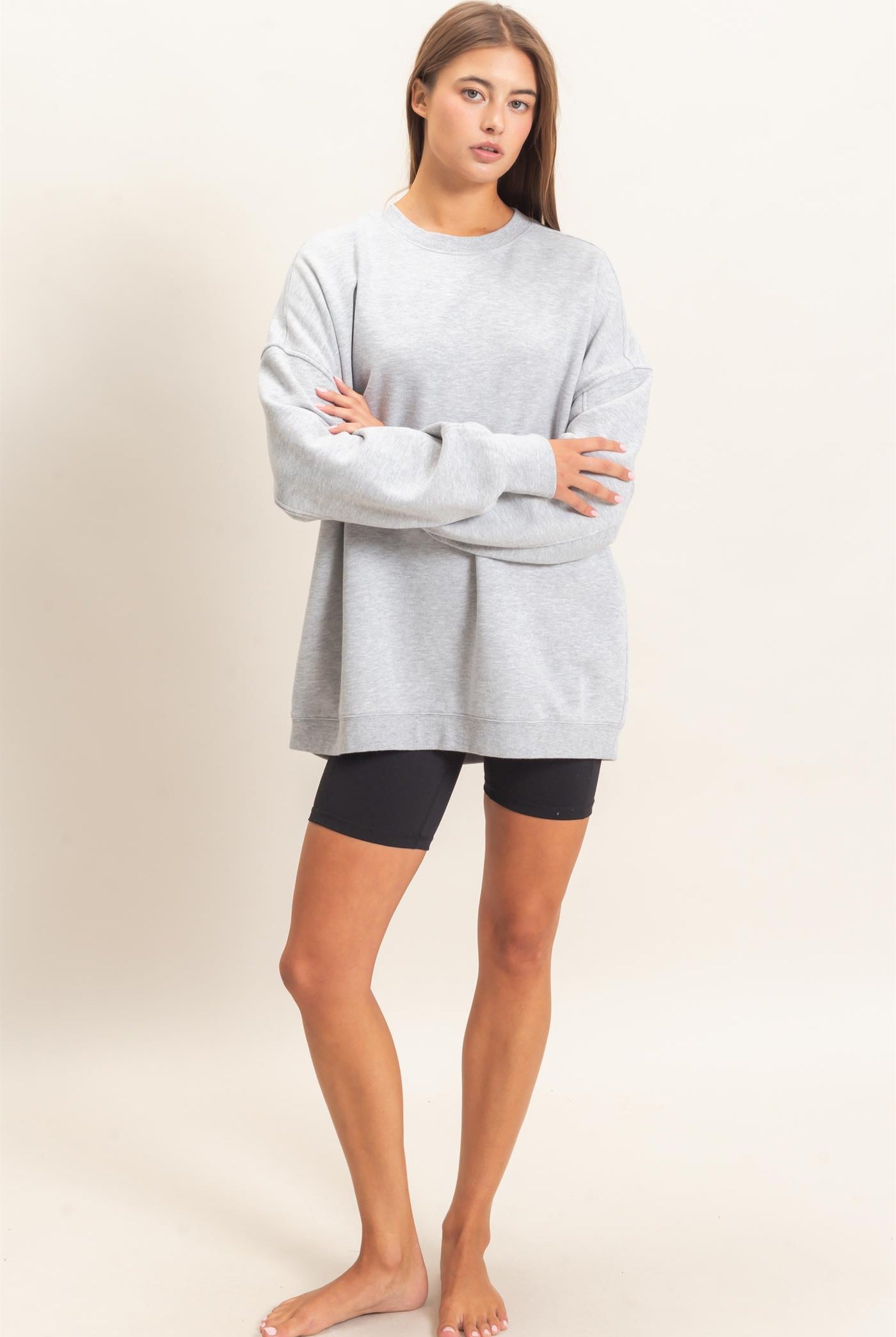 Wholesale Acid Wash Crew Neck Long Sleeve Sweatshirt Sweatshirts DZ26E268 HEATHER GRAY DOUBLE ZERO