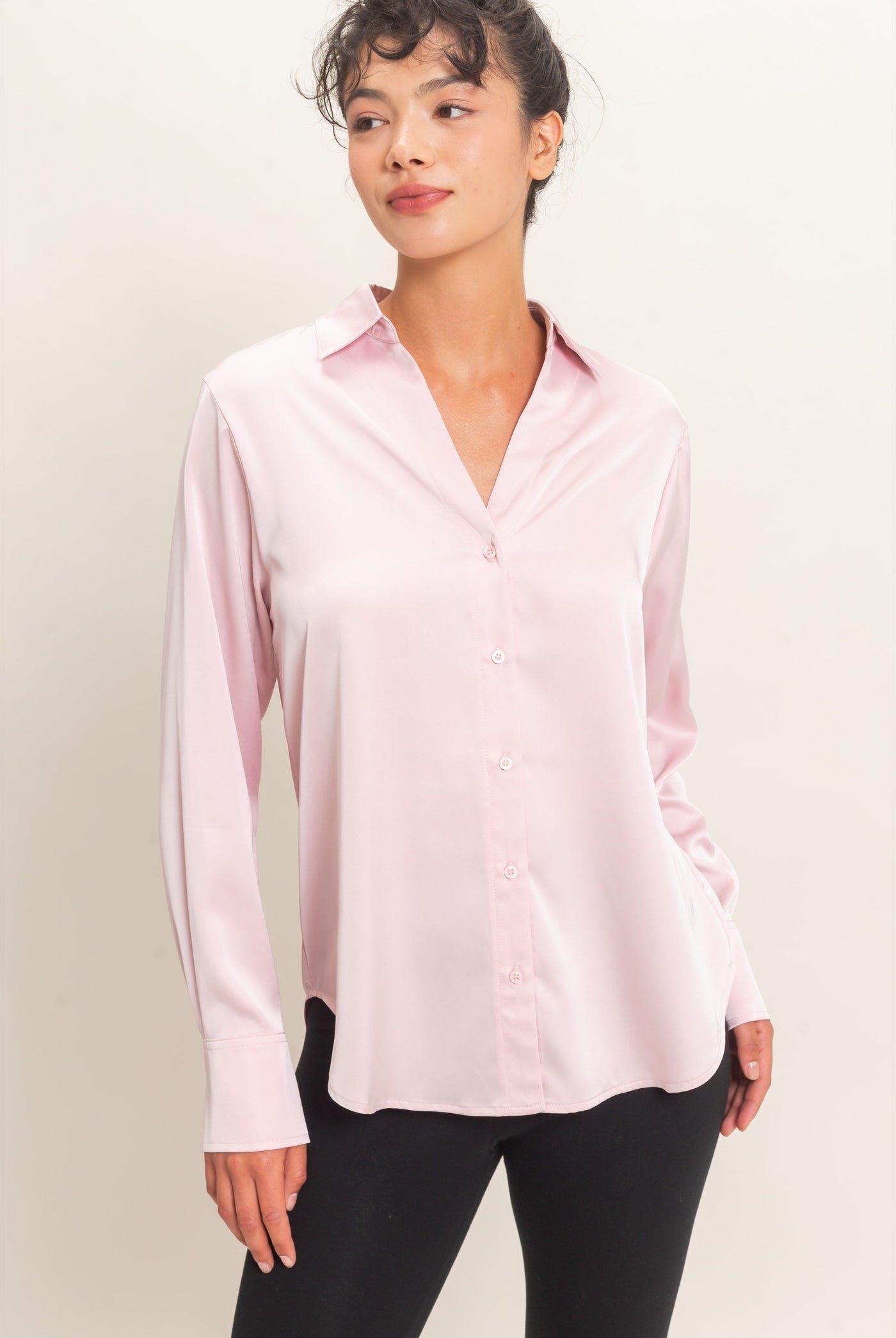 Wholesale Satin Button-Down Shirts Shirts DZ26E265 LIGHT PINK DOUBLE ZERO