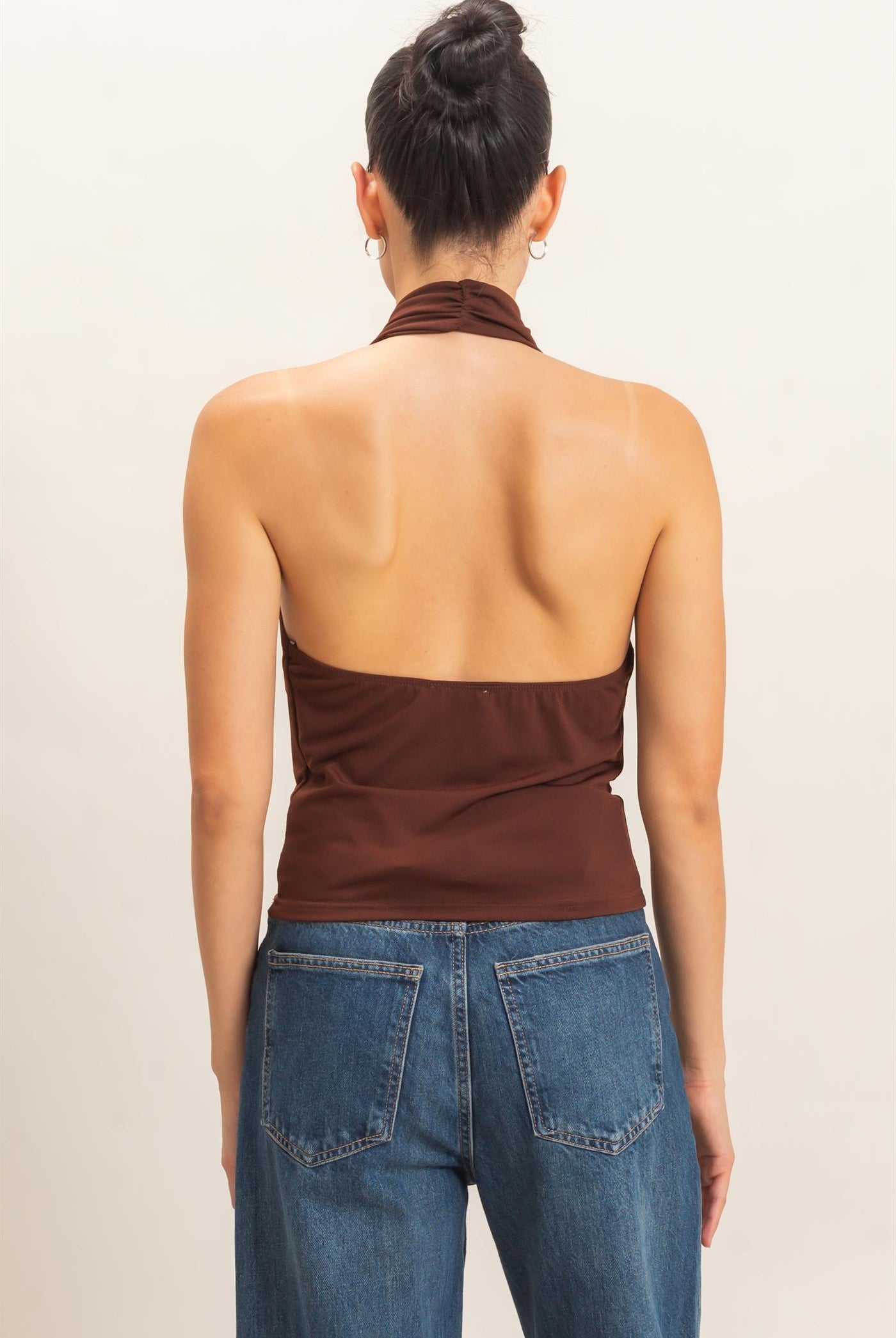 Wholesale Cowl Halter Neck Top Clothing Tops HF26E408 CHOCOLATE HYFVE