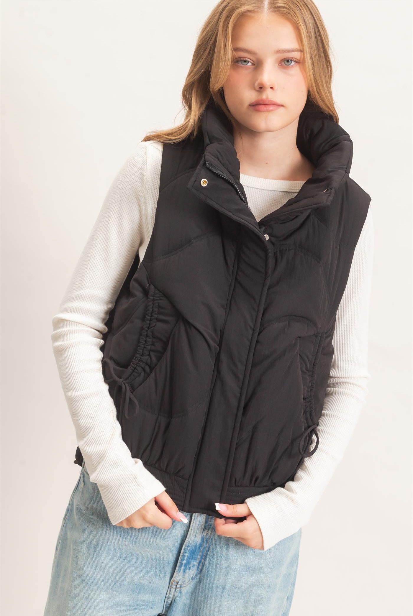 Wholesale Quilted Funnel Neck Puffer Vest Vests HF26F168 BLACK HYFVE