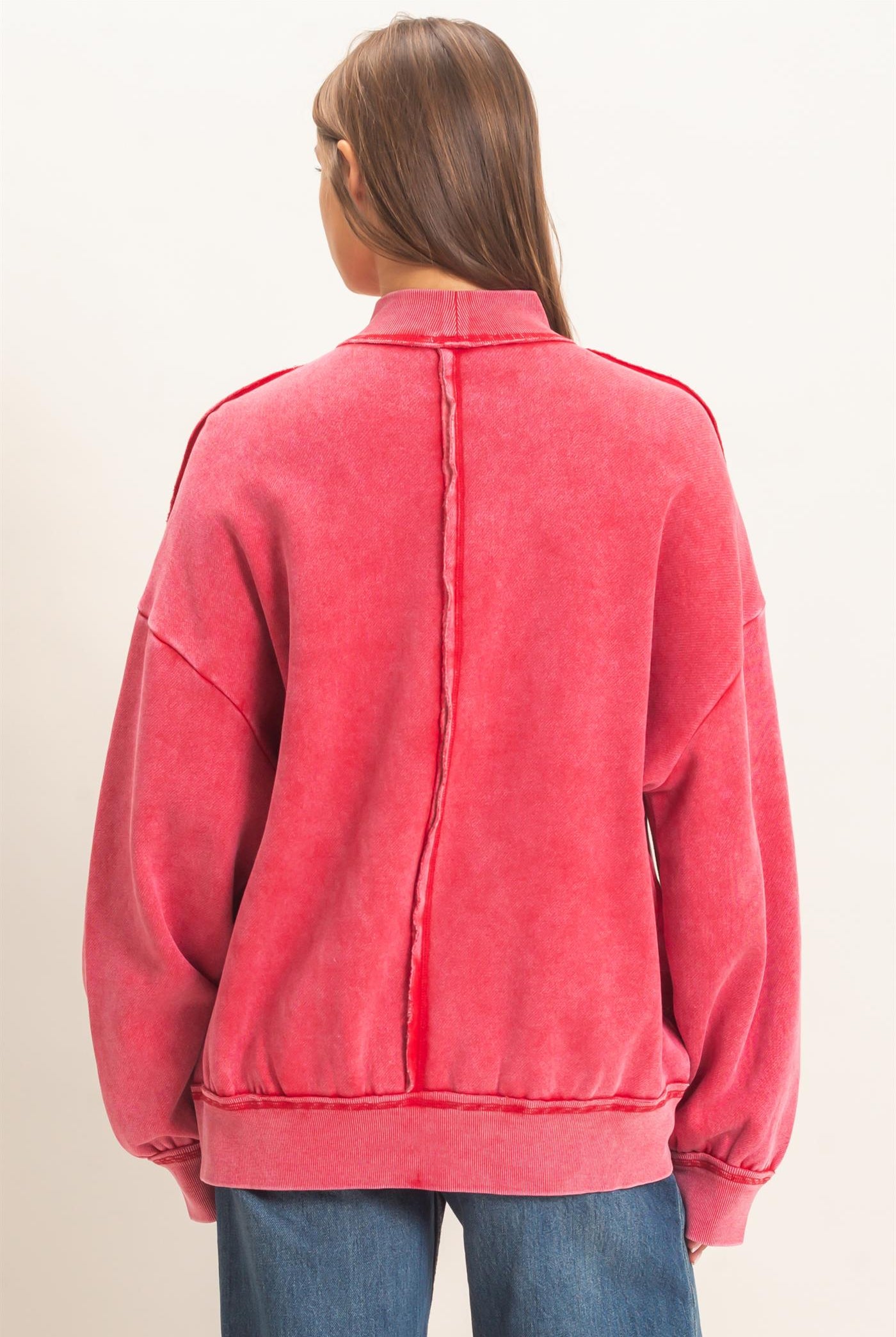 Wholesale Acid Washed Mock Neck Sweatshirt Sweatshirts DZ26E656 RED DOUBLE ZERO