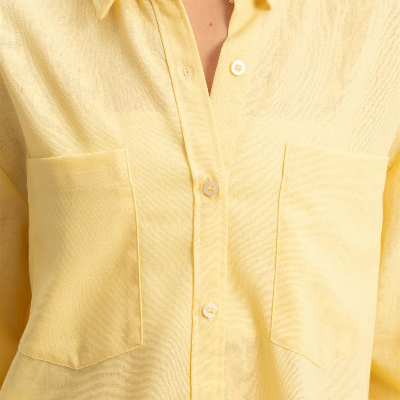 Wholesale Sand Washed Relaxed Long Sleeve Shirt Clothing Tops DZ24C609 CREAMY YELLOW DOUBLE ZERO