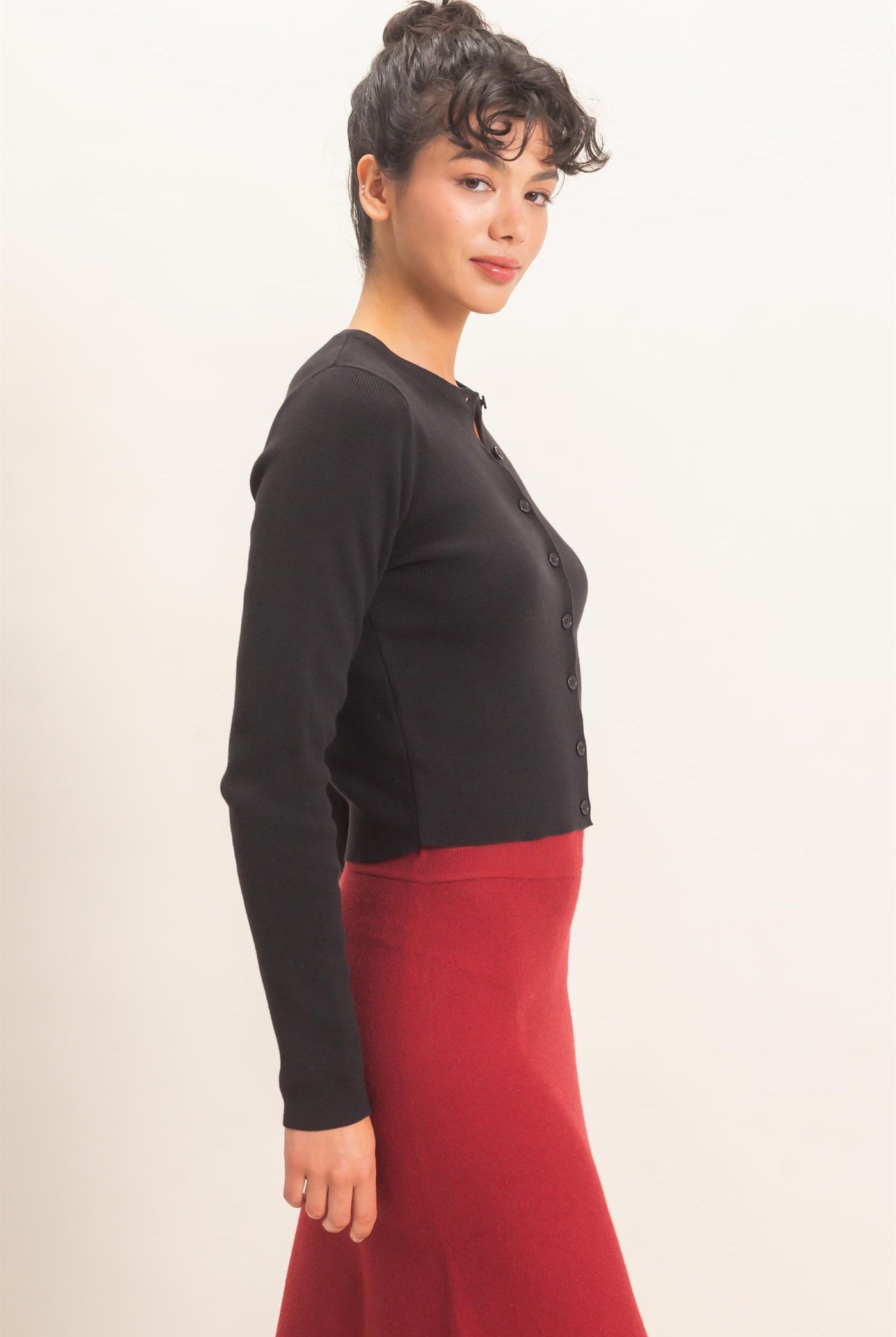 Wholesale Ribbed Crew Neck Cardigan Cardigans DZ27A153 BLACK DOUBLE ZERO