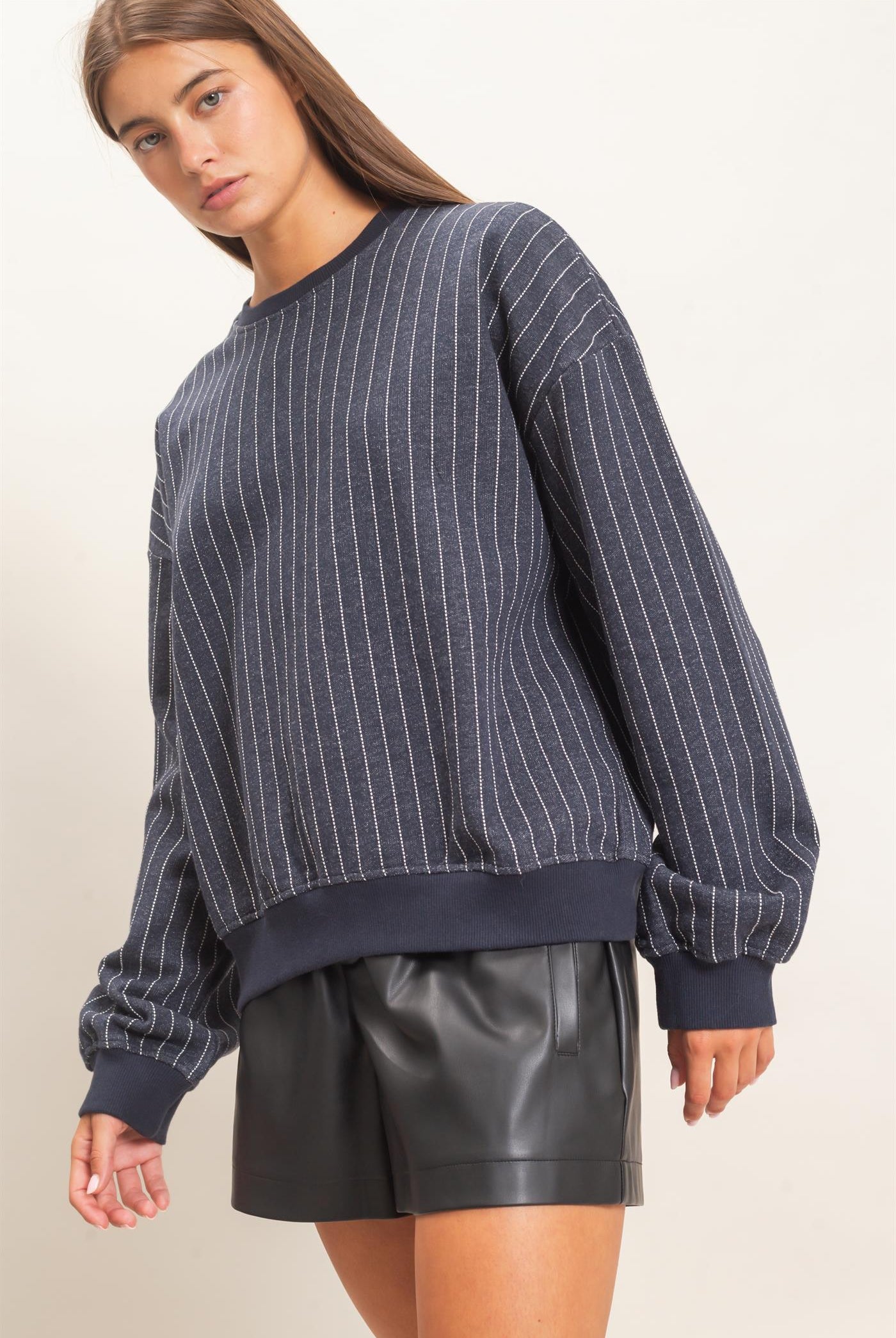 Wholesale Pinstripe Crew Neck Sweatshirt Sweatshirts DZ26E627 NAVY DOUBLE ZERO