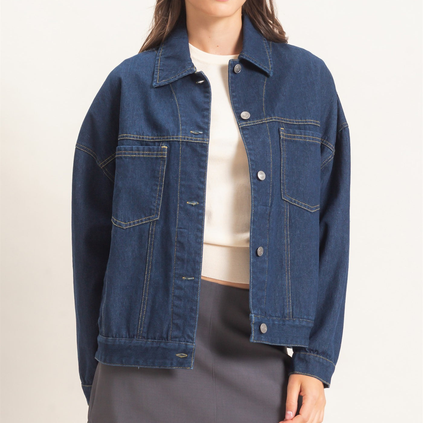 Wholesale Button-Up Denim Jacket Coats & Jackets HF26E001 DARK DENIM HYFVE
