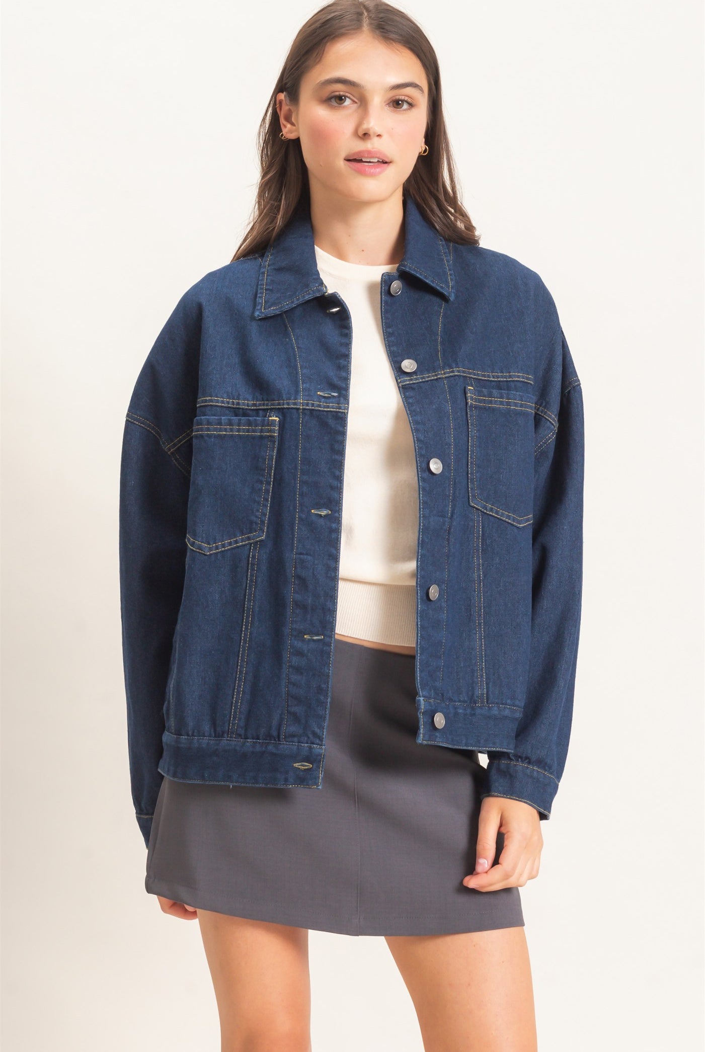 Wholesale Button-Up Denim Jacket Coats & Jackets HF26E001 DARK DENIM HYFVE
