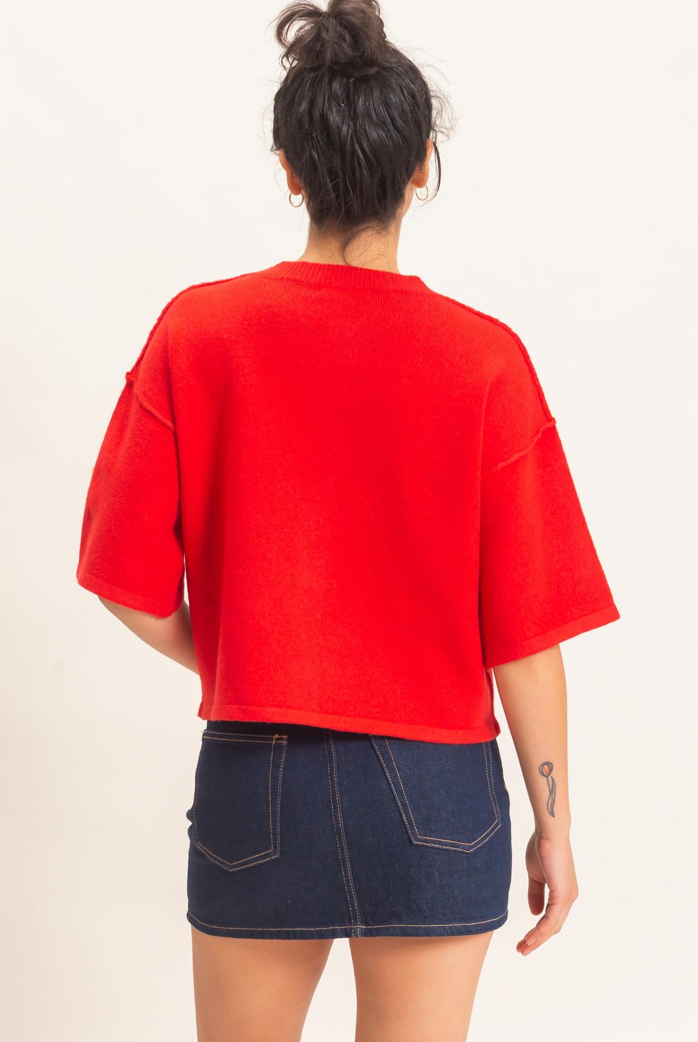 Wholesale Drop Shoulder Short Sleeve Cardigan Cardigans DZ26E238 RED DOUBLE ZERO