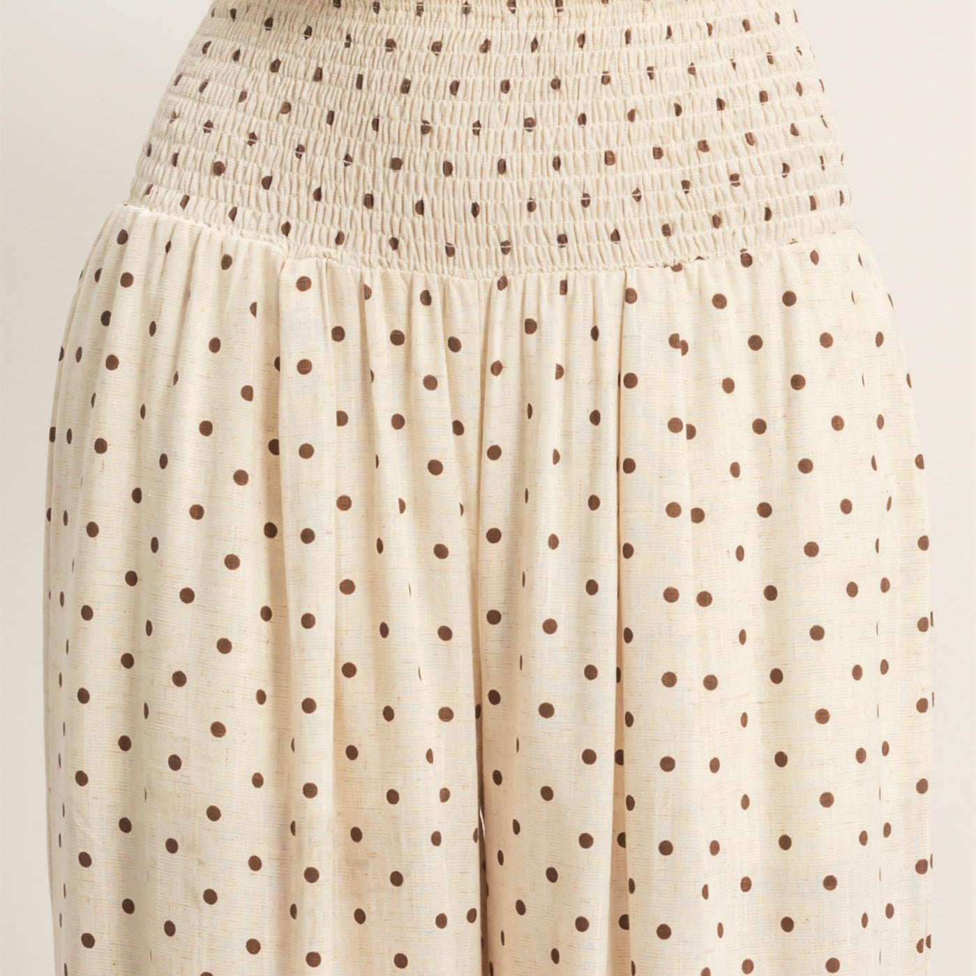 Wholesale Polka Dot Elastic Wide-Leg Pants Pants HF26C280 OATMEAL HYFVE