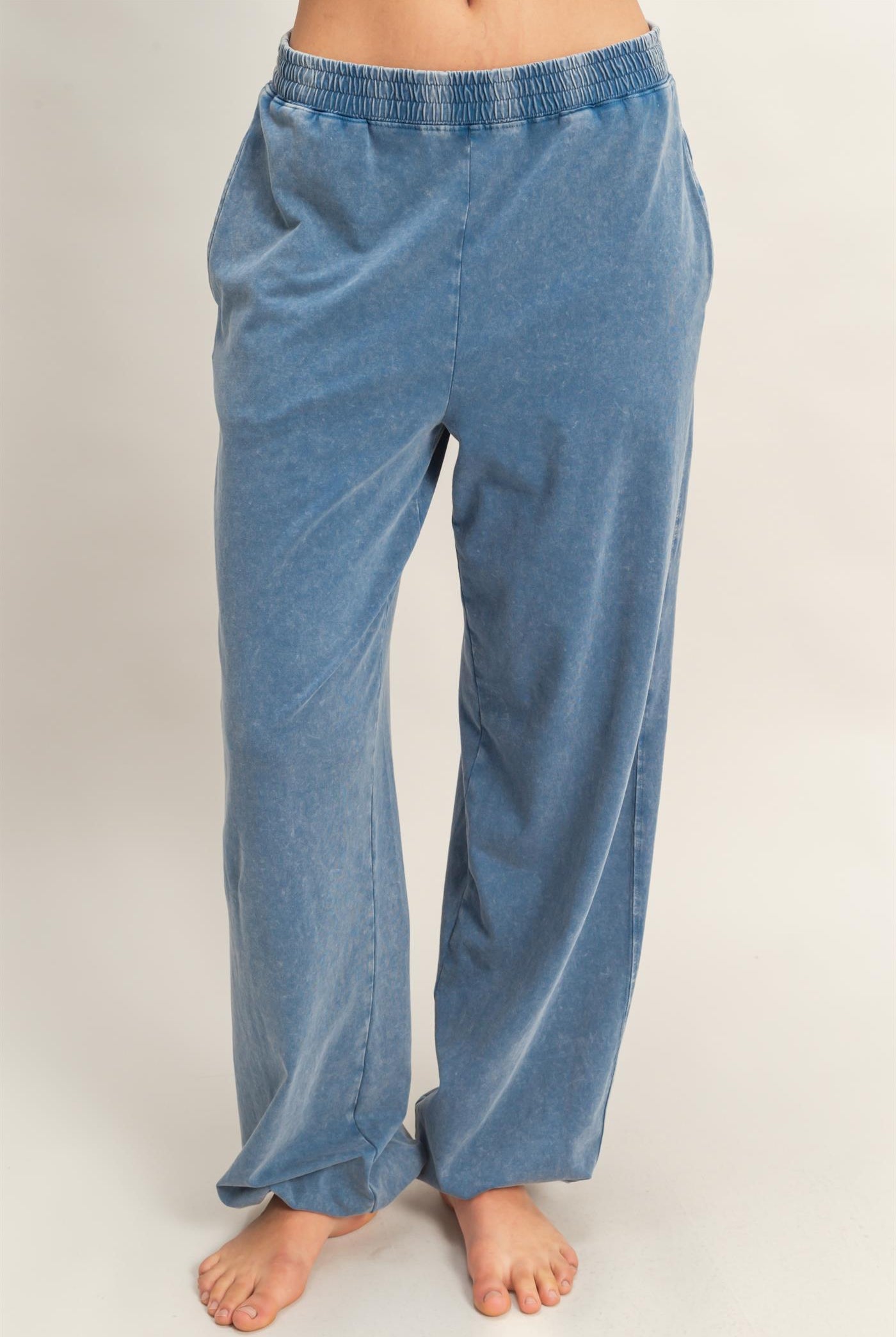 Wholesale Rolled Sleeve Wrap-Front Crop Top And Jogger Set Clothing DZ26A172-SET NAVY DOUBLE ZERO