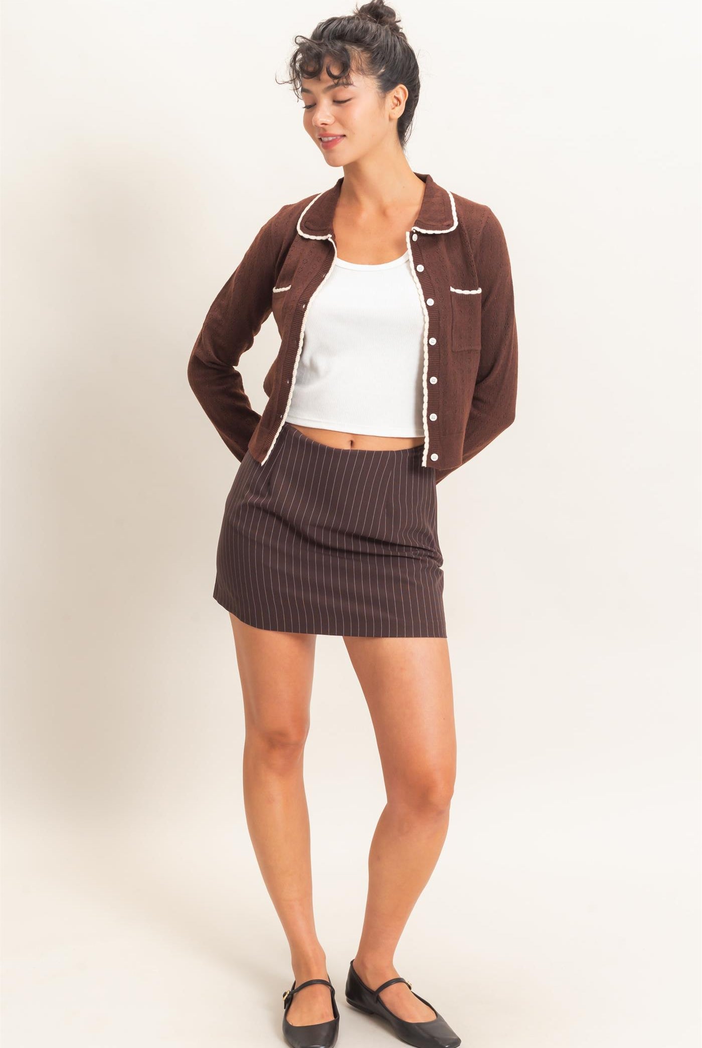 Wholesale Pinstripe Skort Skorts DZ26E289 DARK BROWN DOUBLE ZERO