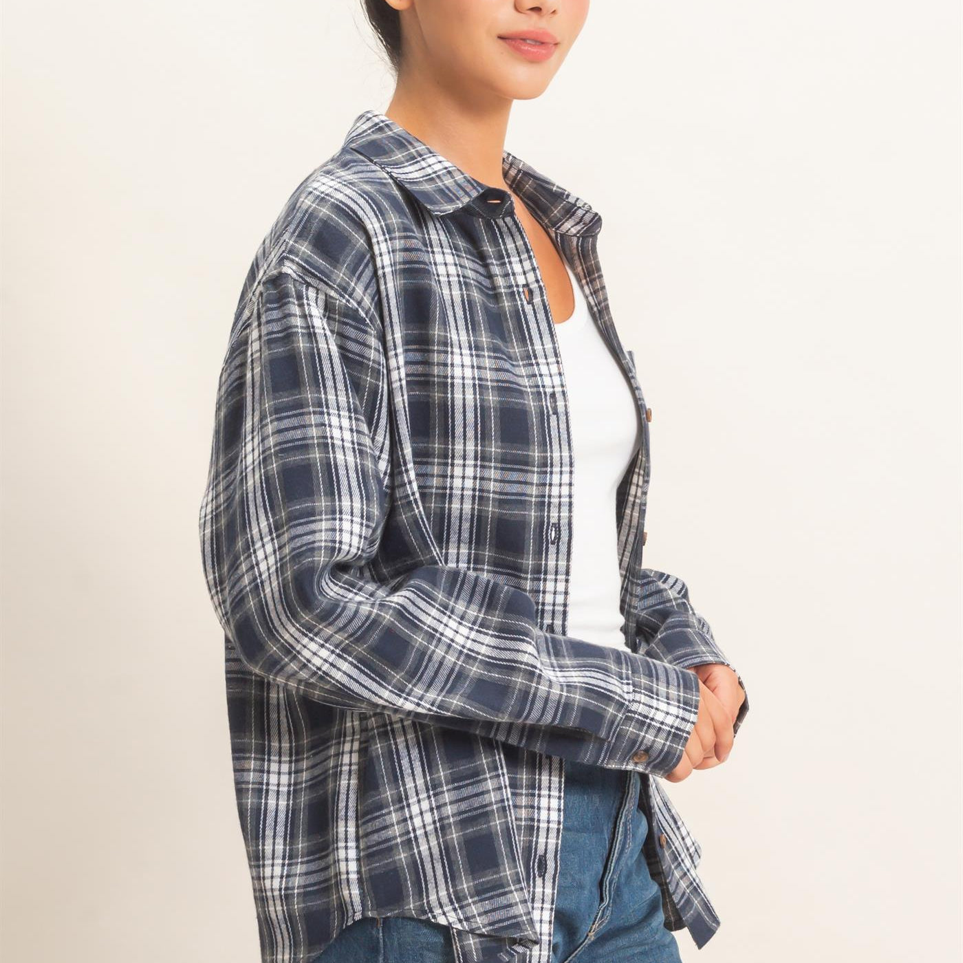 Wholesale Plaid Long Sleeve Shirt Shirts DZ26F275 NAVY DOUBLE ZERO